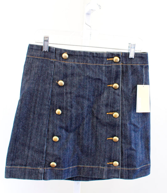 NWT $98 Michael Kors Womens Indigo Denim Jean Button Front Mini Skirt size 2