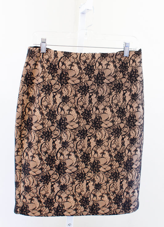 NWT Talbots Womens Tan Black Floral Lace Illusion Pencil Skirt Size 6