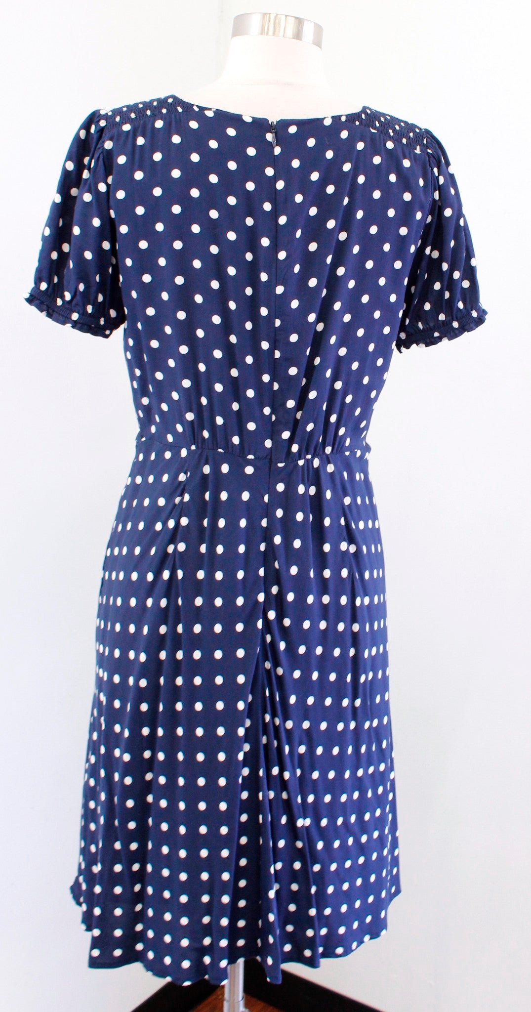 NWT J Crew Navy Blue White Polka Dot Short Sleeve Dress Sz 4 Flared A Line Retro