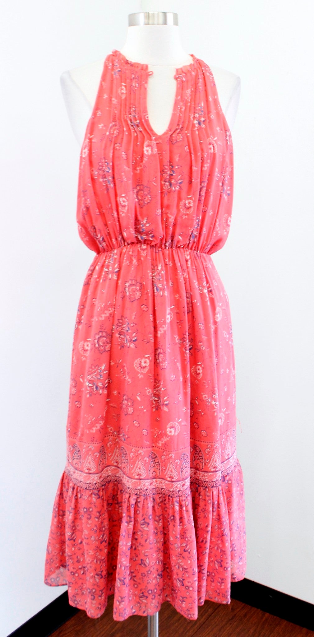 Joie Chara Silk Coral Floral Print Tiered Midi Maxi Dress Size XS Sleeveless