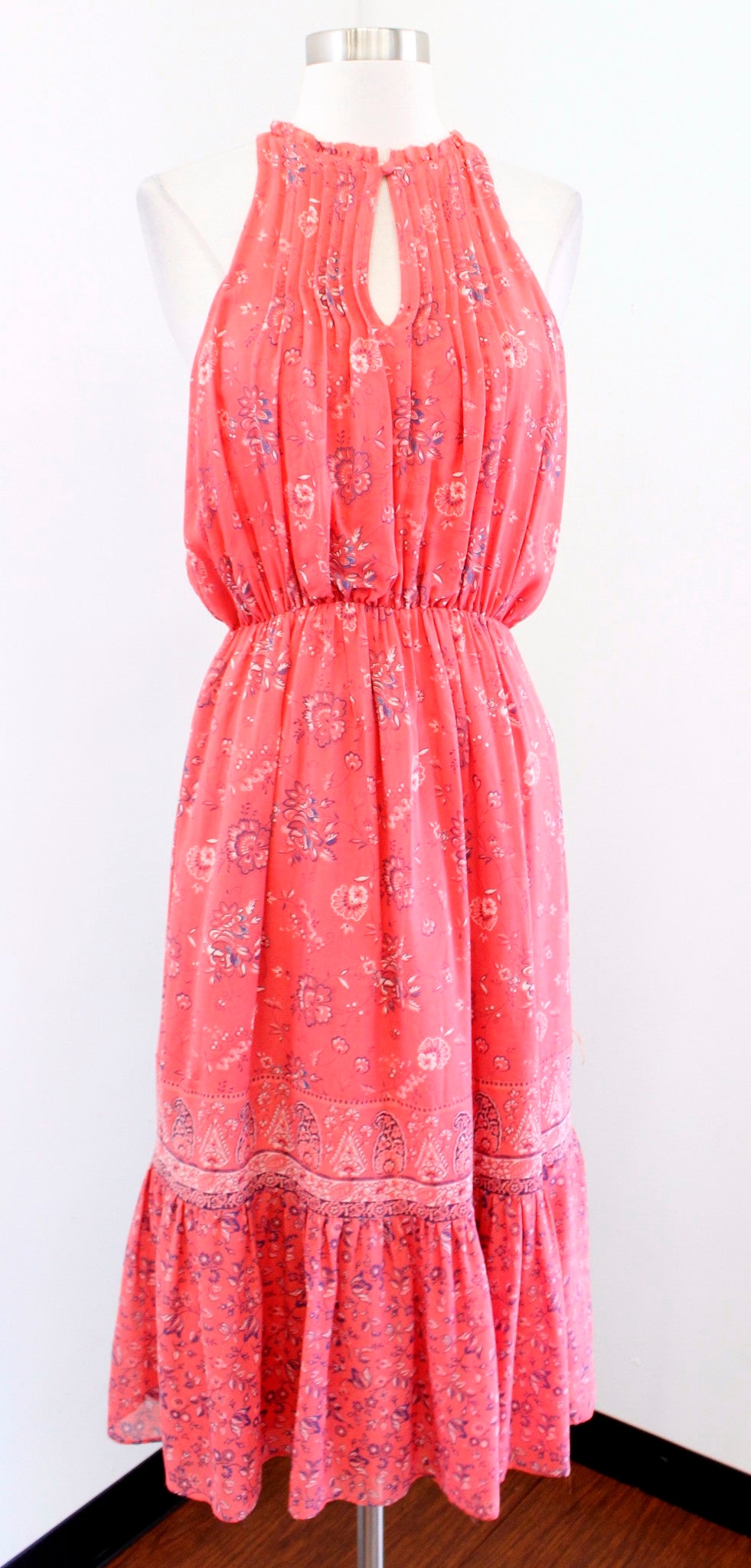 Joie Chara Silk Coral Floral Print Tiered Midi Maxi Dress Size XS Sleeveless