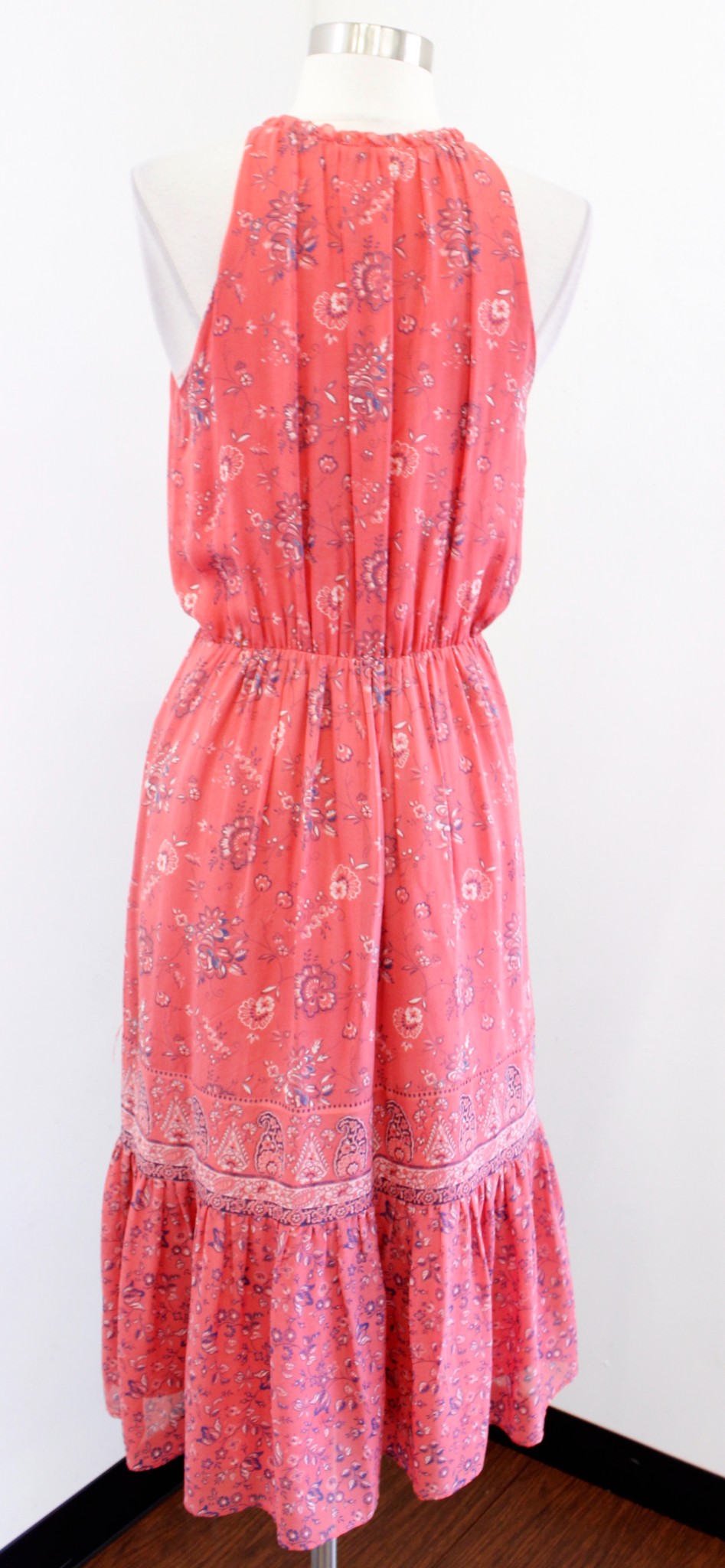 Joie Chara Silk Coral Floral Print Tiered Midi Maxi Dress Size XS Sleeveless