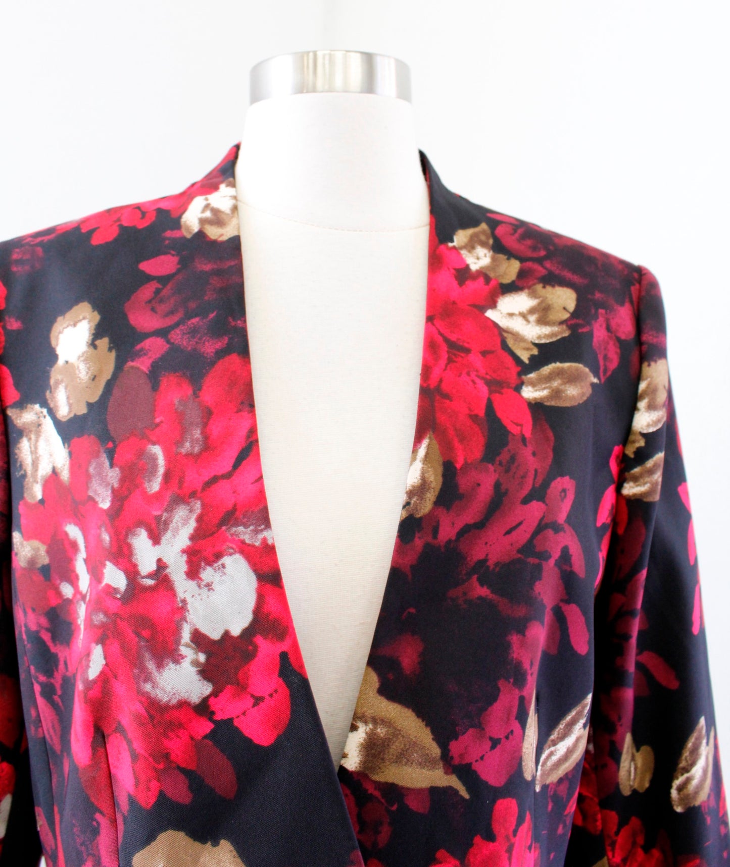 Tahari ASL Levine Black Red Floral Print Single Button Blazer Suit Jacket Sz 12