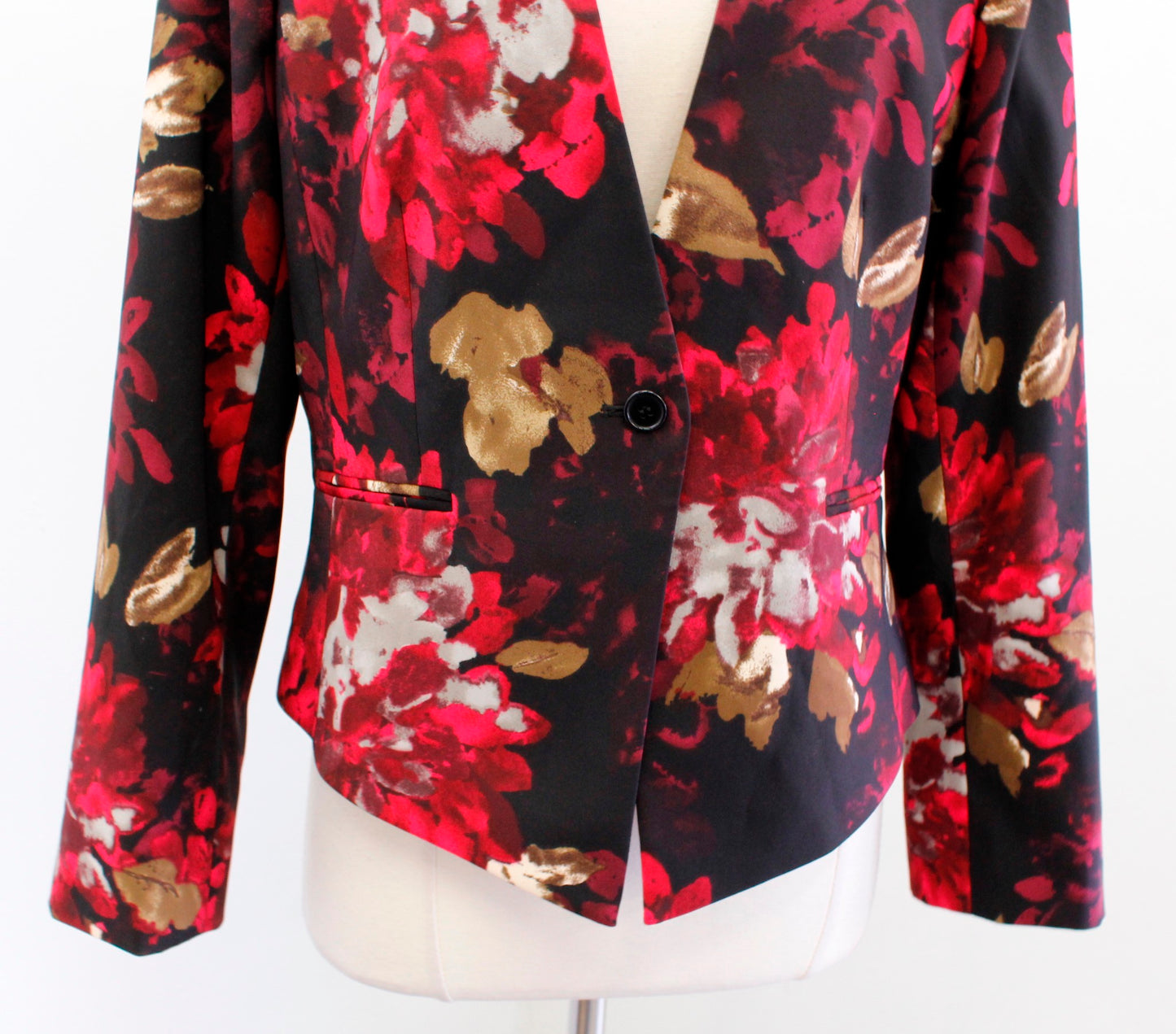 Tahari ASL Levine Black Red Floral Print Single Button Blazer Suit Jacket Sz 12