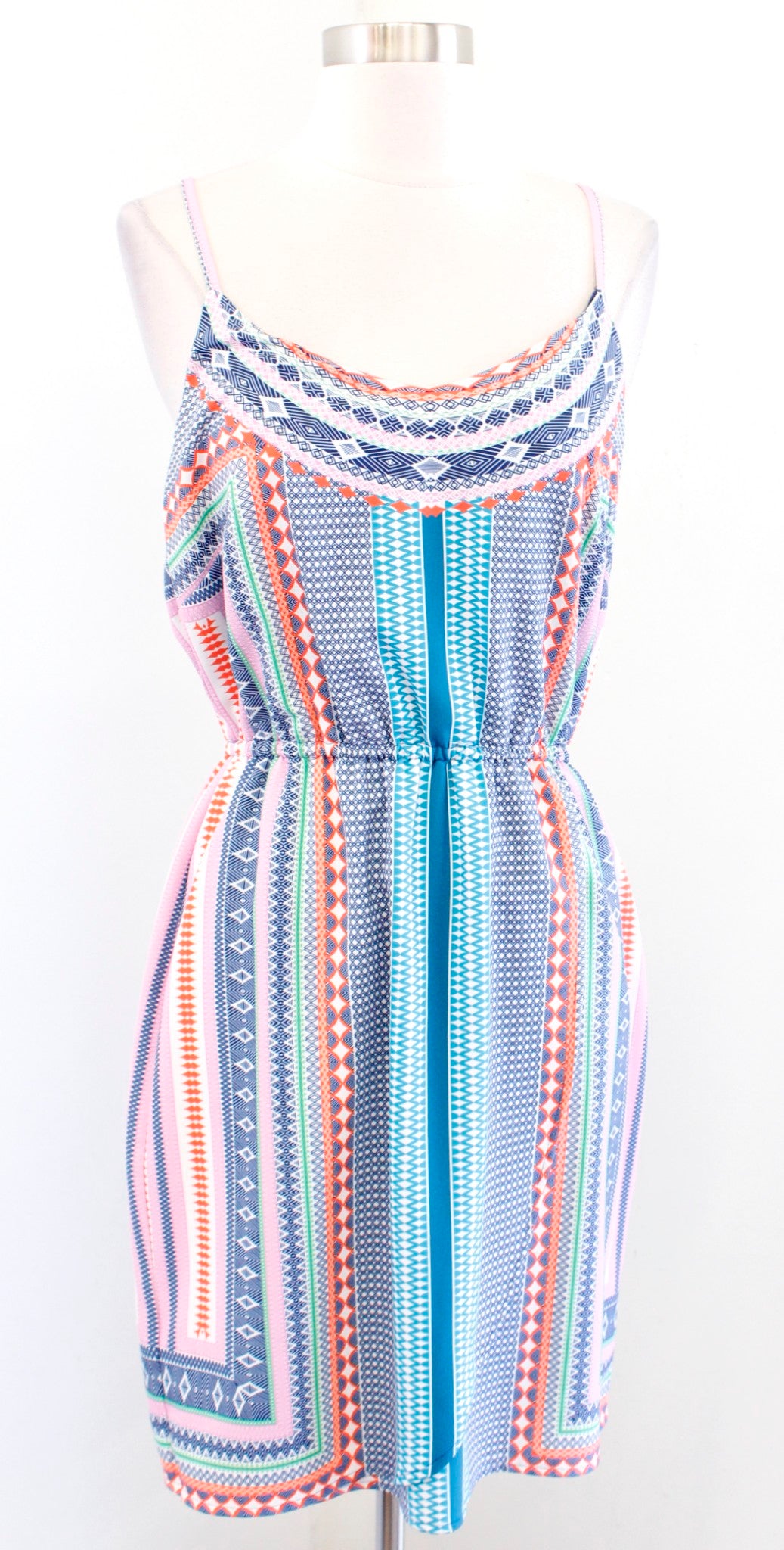 Tahari ASL Levine Colorful Geometric Striped Casual Tank Dress Size S Blue