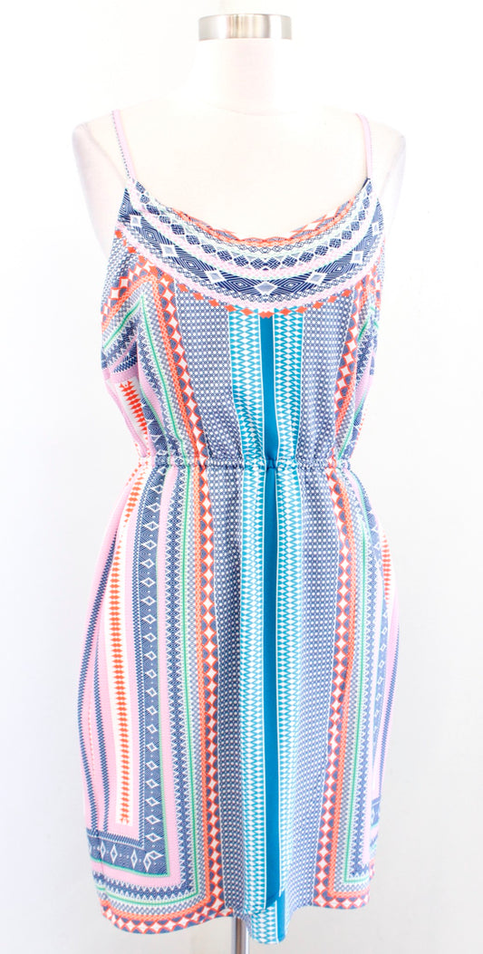 Tahari ASL Levine Colorful Geometric Striped Casual Tank Dress Size S Blue