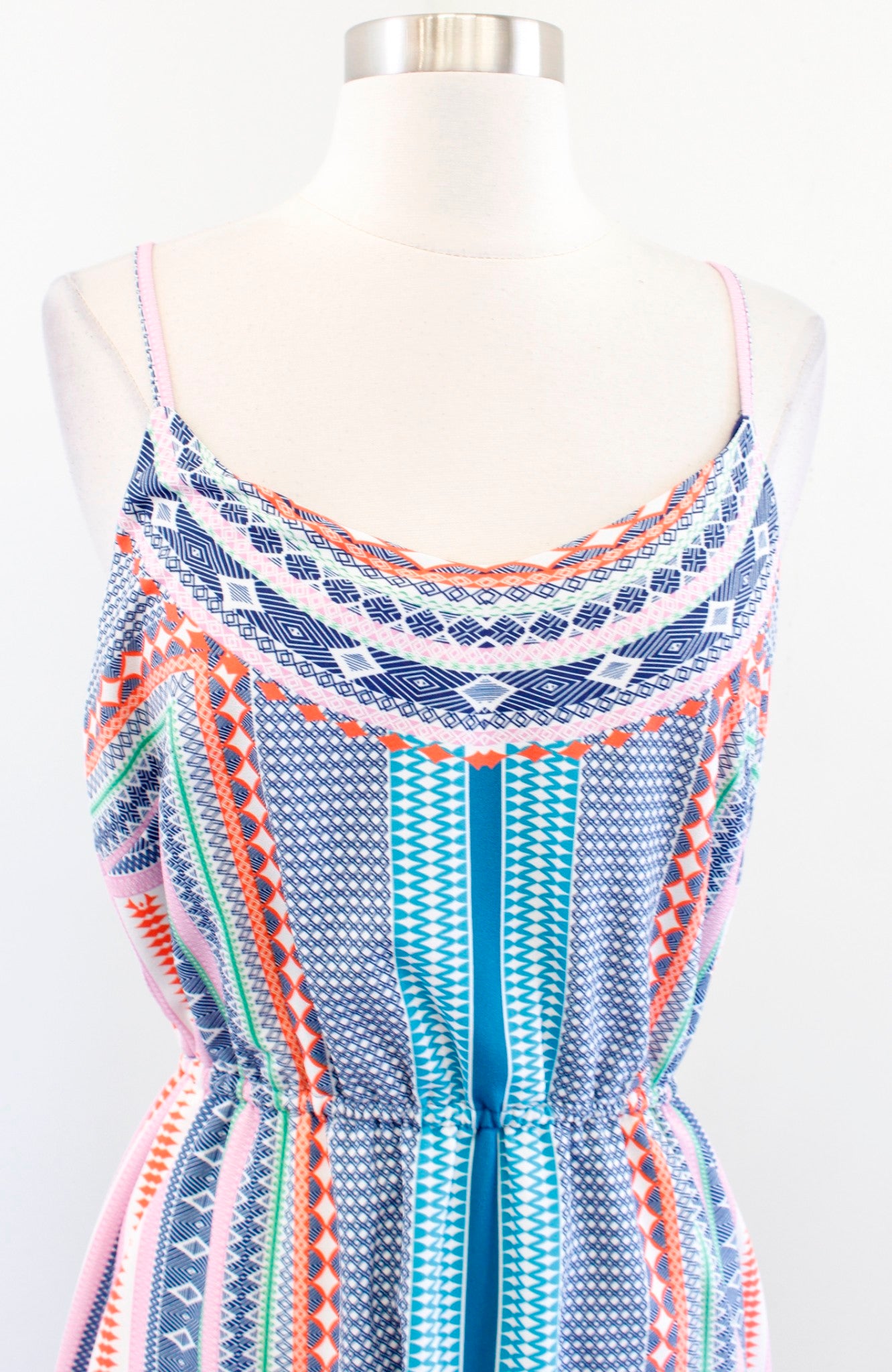 Tahari ASL Levine Colorful Geometric Striped Casual Tank Dress Size S Blue