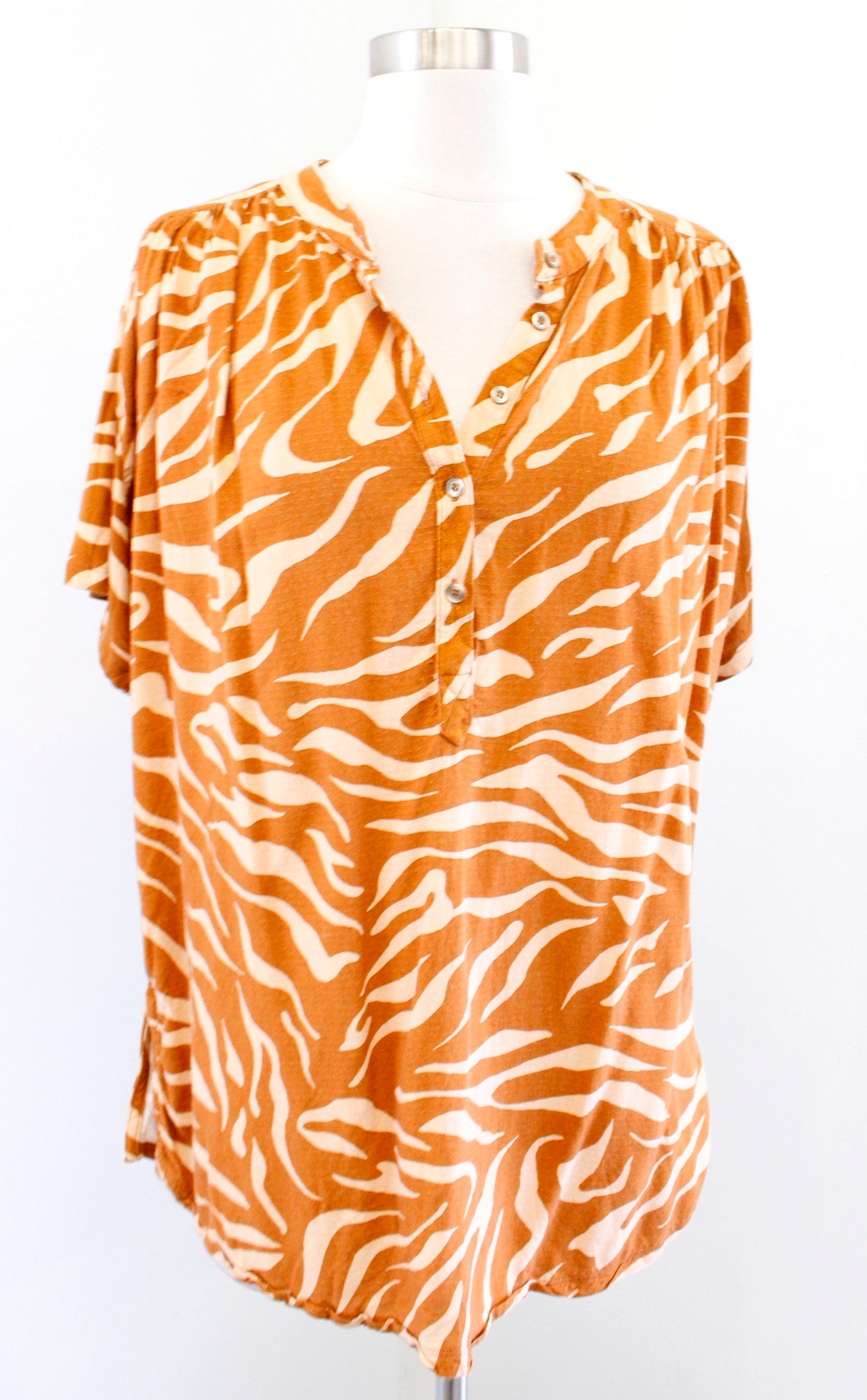 Maeve Anthropologie Windham Zebra Print Short Sleeve Top Blouse Size L Cedar