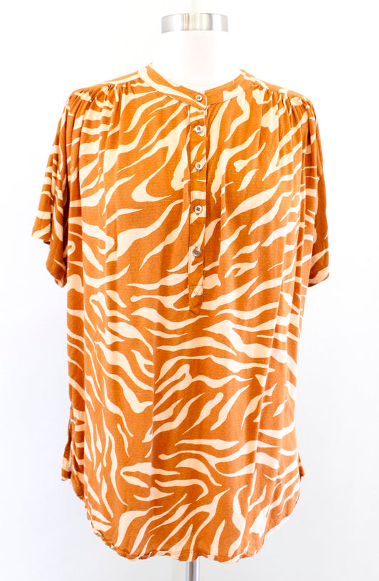 Maeve Anthropologie Windham Zebra Print Short Sleeve Top Blouse Size L Cedar