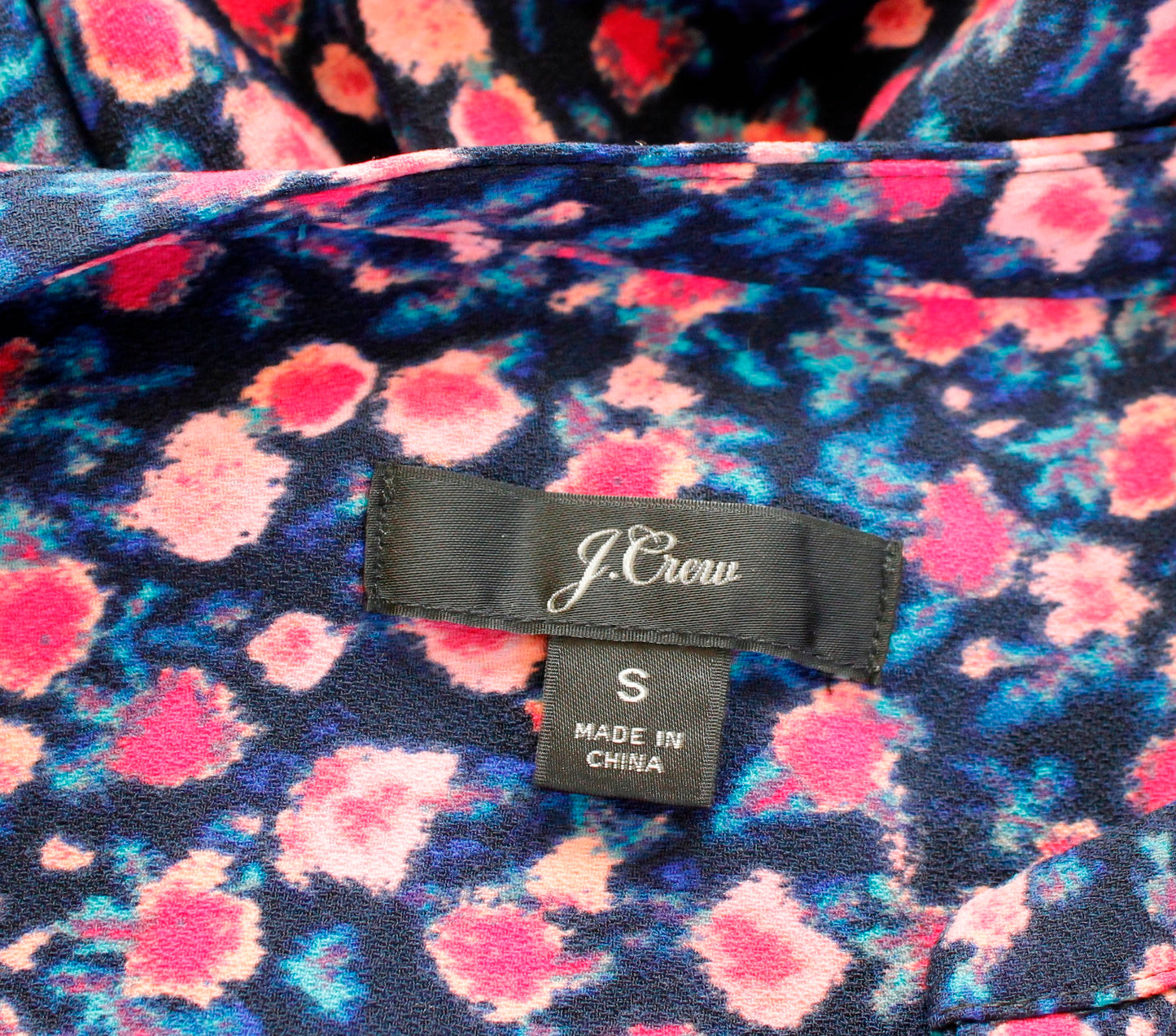 J Crew Open V Neck Crepe Top in Dotted Floral Size S Blue Pink Printed Blouse