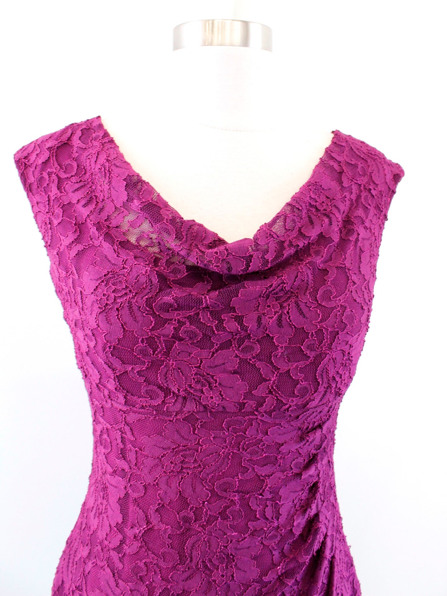 Lauren Ralph Lauren Purple Draped Neck Ruched Wiggle Sheath Dress Cocktail Sz 2