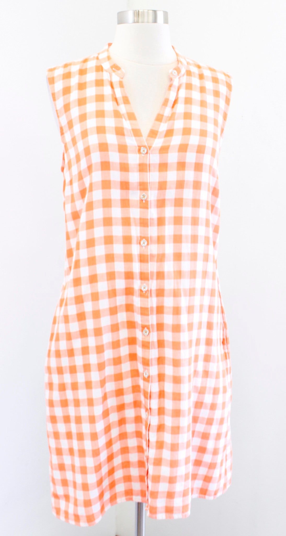 Tommy Bahama Orange White Gingham Plaid Tie Waist Shift Dress Sz S Button Front