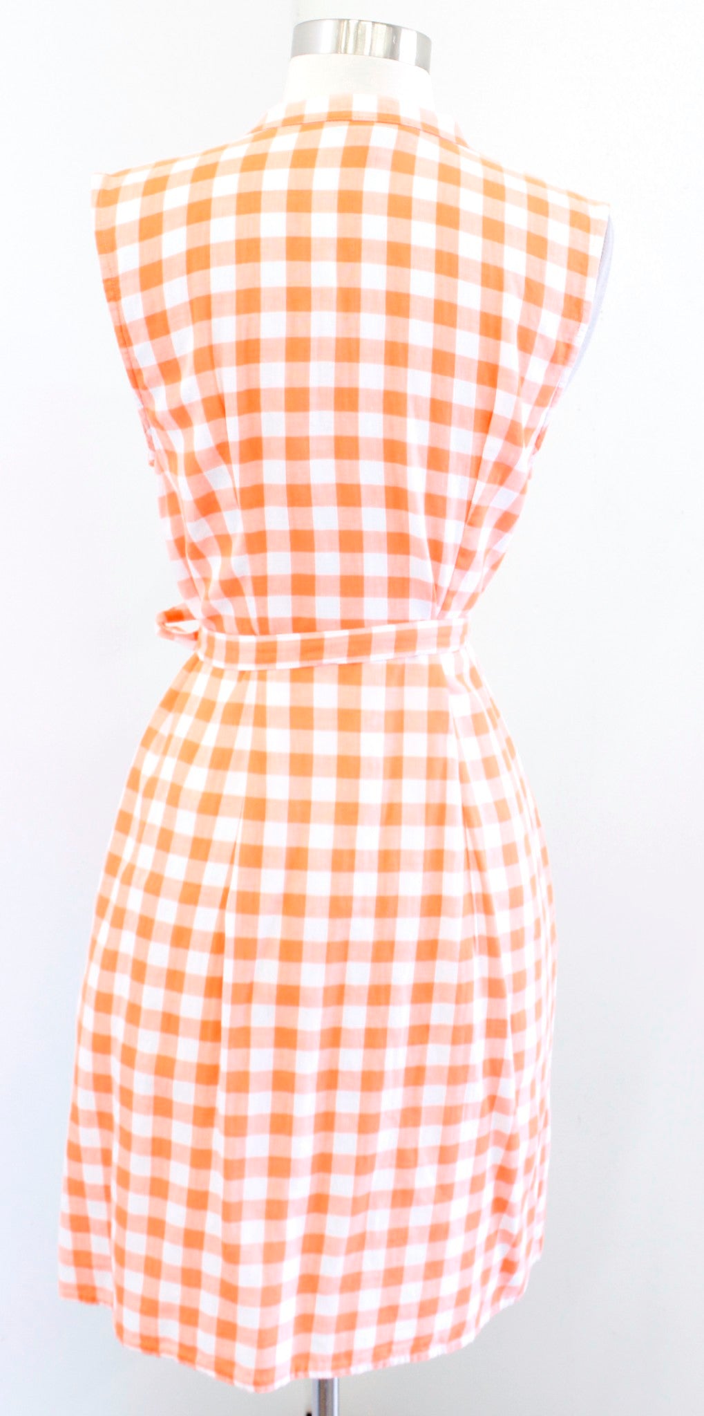 Tommy Bahama Orange White Gingham Plaid Tie Waist Shift Dress Sz S Button Front