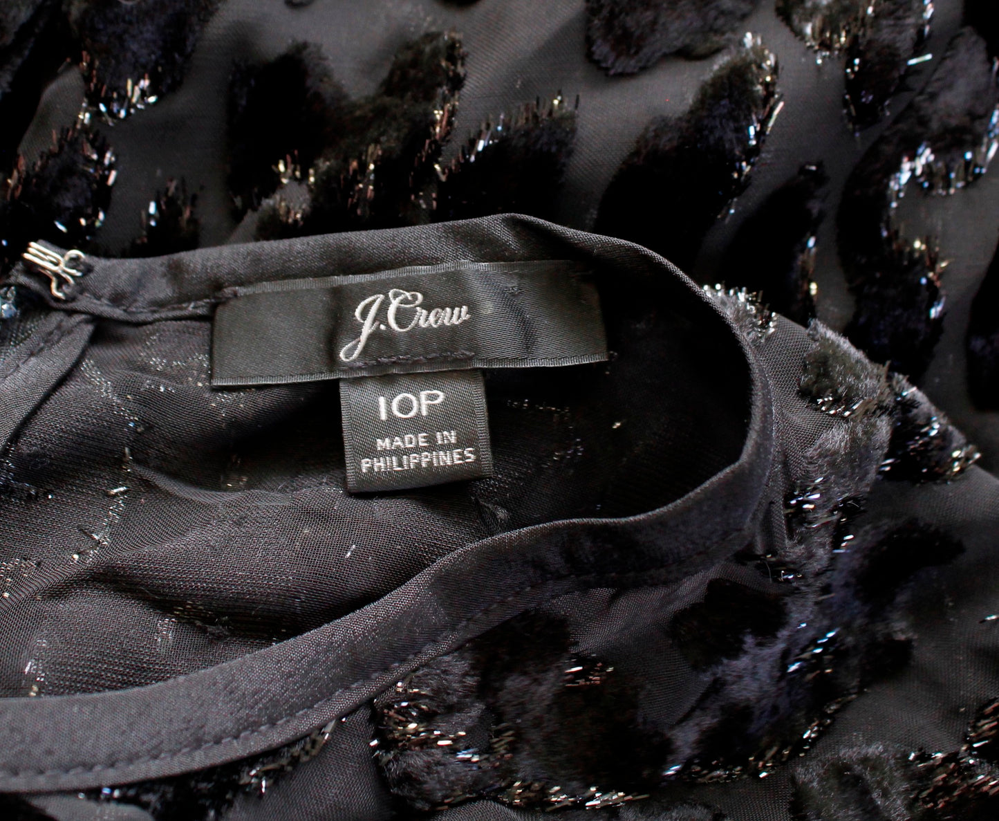 J Crew Black Metallic Leopard Burnout Velvet Shift Dress Flounce Hem Size 10P