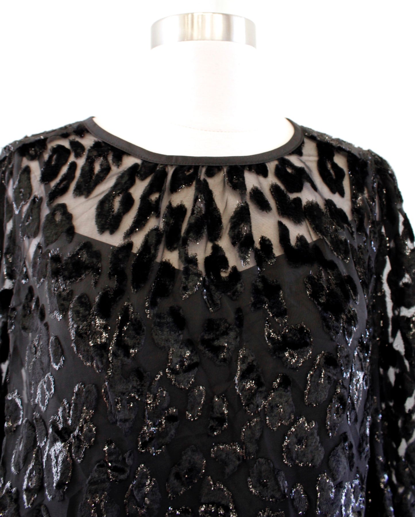 J Crew Black Metallic Leopard Burnout Velvet Shift Dress Flounce Hem Size 10P