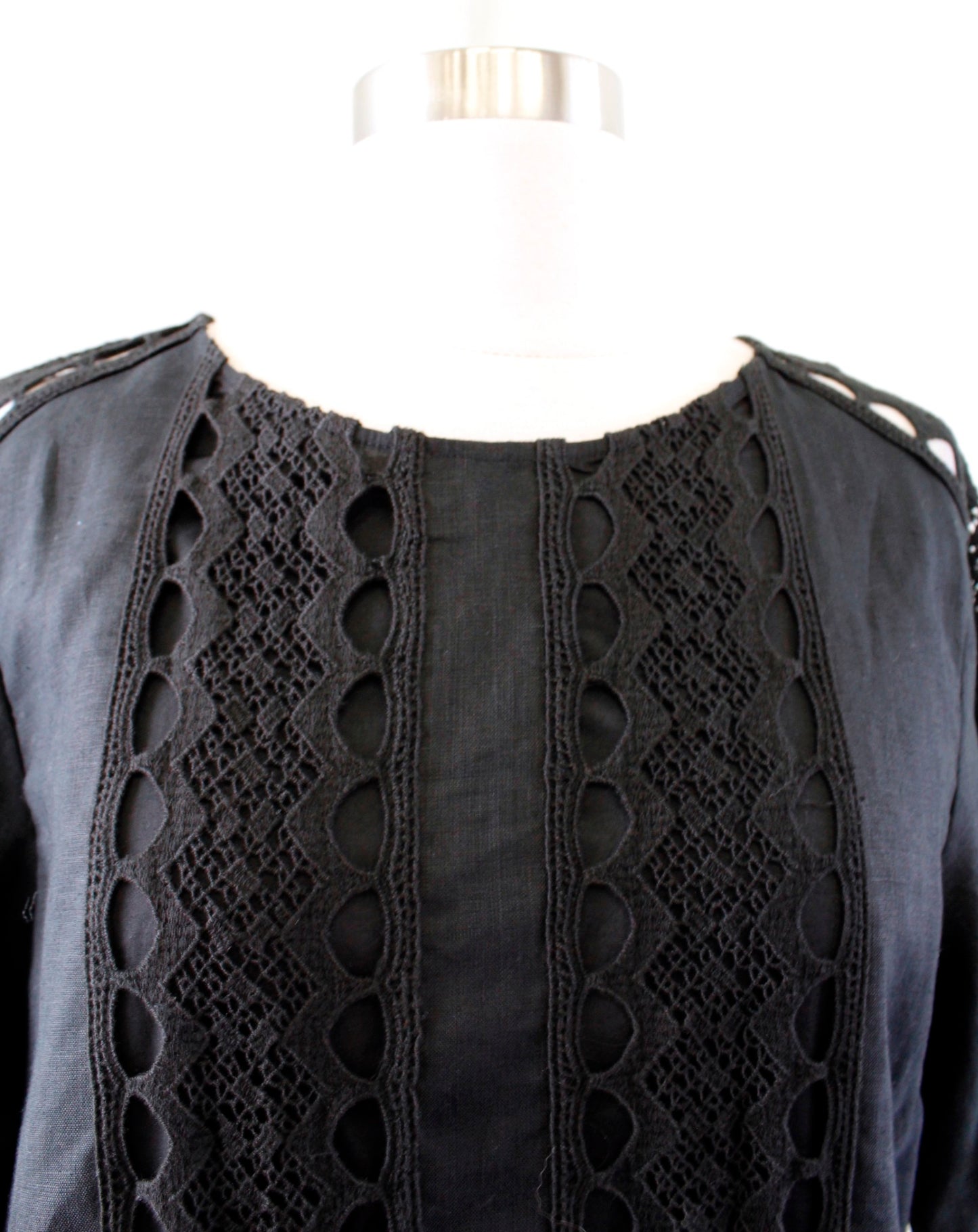 NWT Ann Taylor Womens Black Linen Crochet Trim Shift Dress Size M Casual