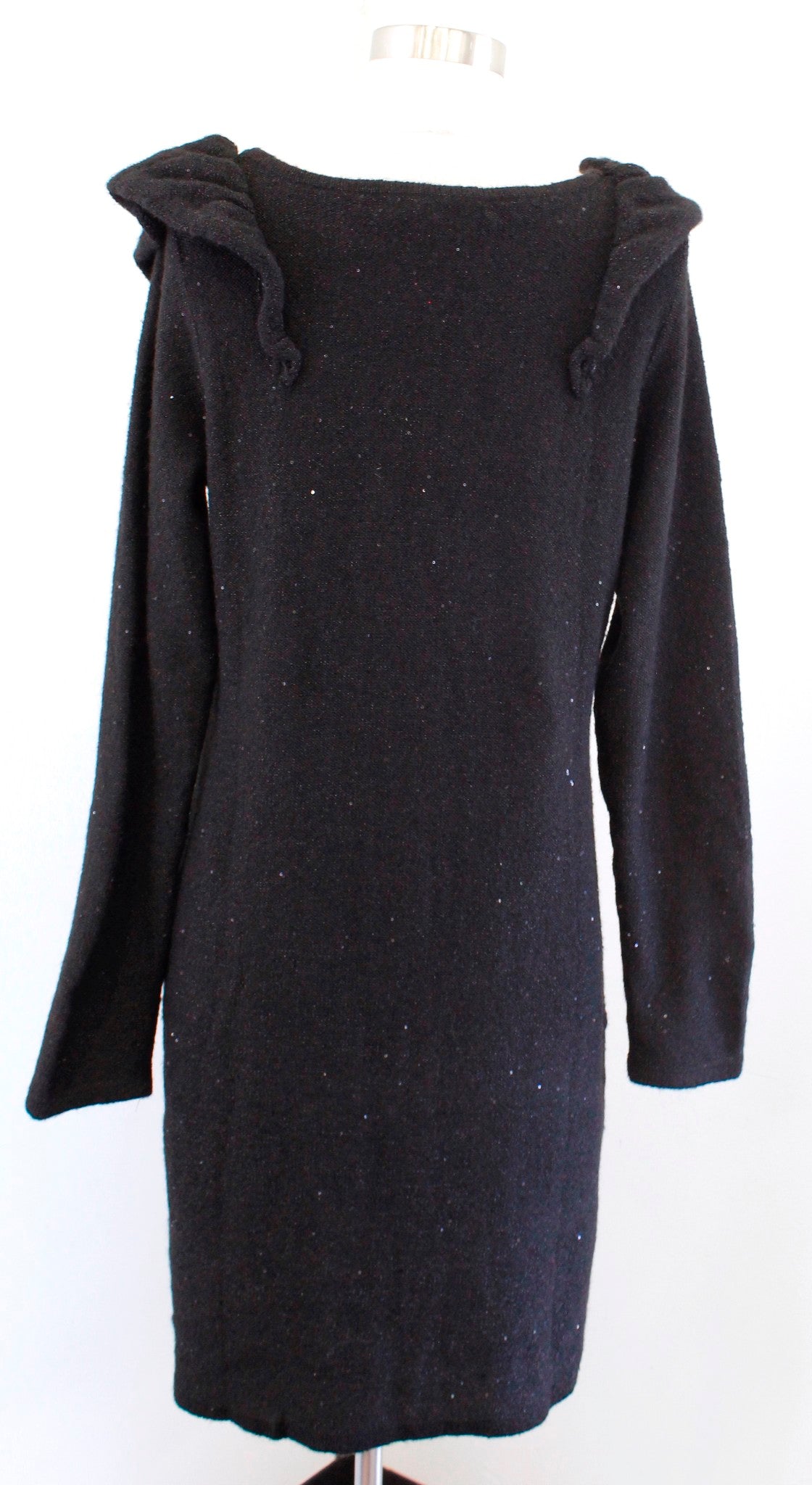 NWT Lilly Pulitzer Ruth Black Sequin Ruffle Knit Sweater Dress Sz L Long Sleeve