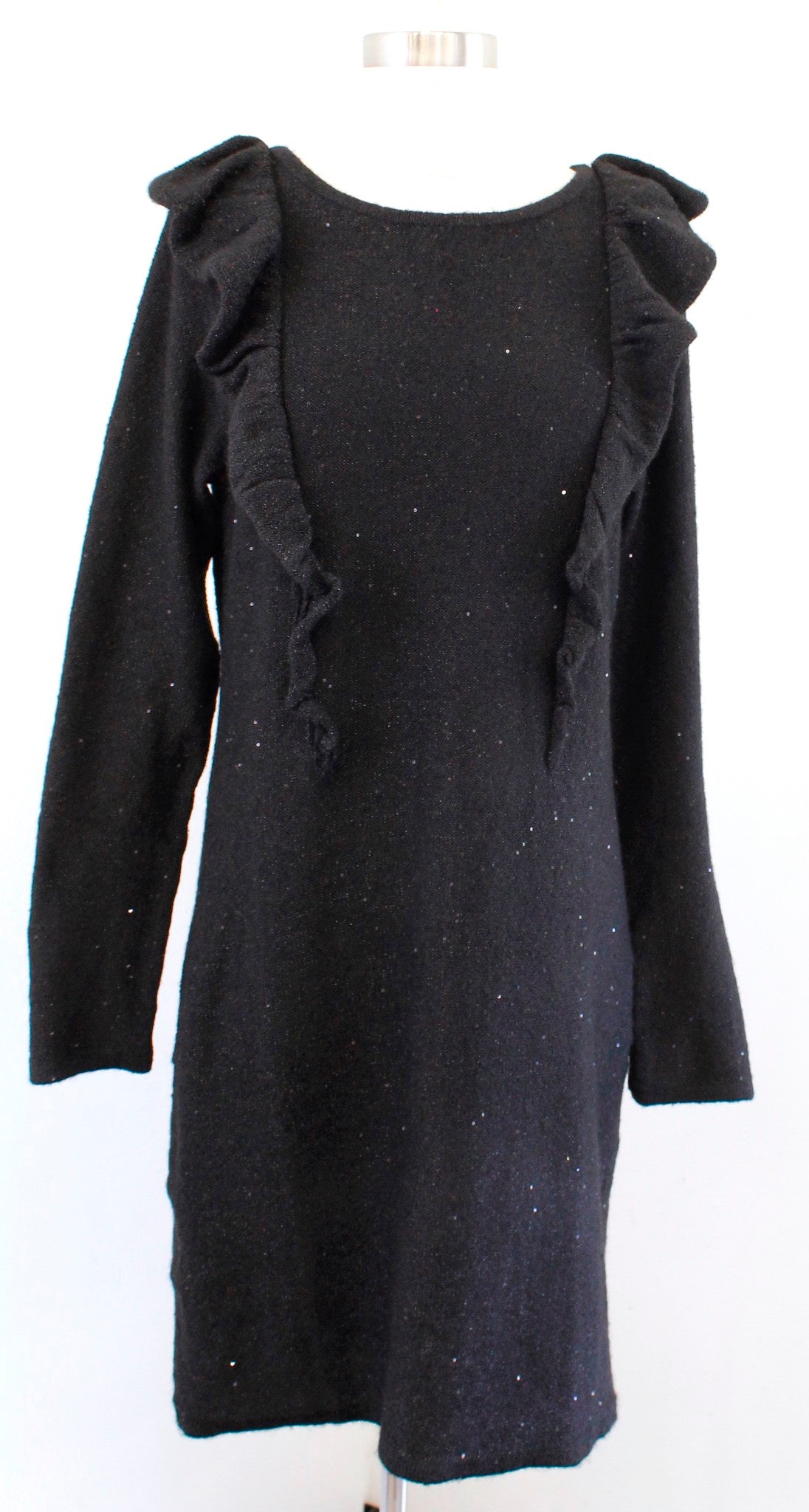 NWT Lilly Pulitzer Ruth Black Sequin Ruffle Knit Sweater Dress Sz L Long Sleeve