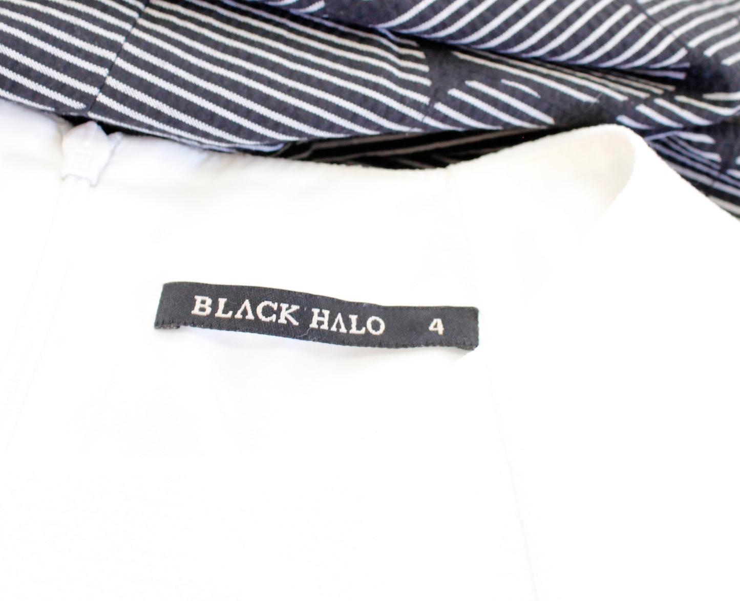 Black Halo Black White Striped Polka Dot Short Sleeve Sheath Dress Size 4 Career