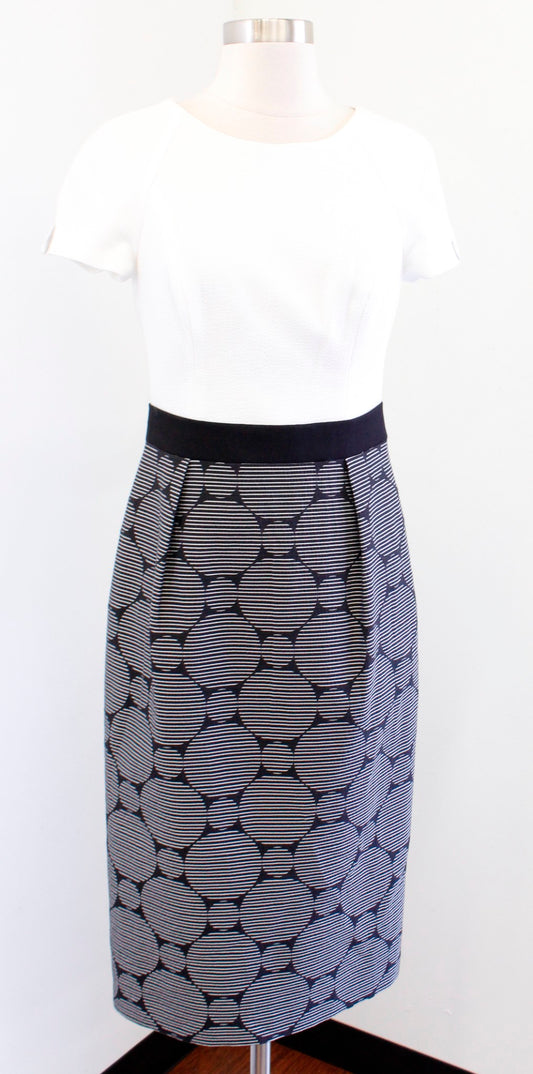 Black Halo Black White Striped Polka Dot Short Sleeve Sheath Dress Size 4 Career