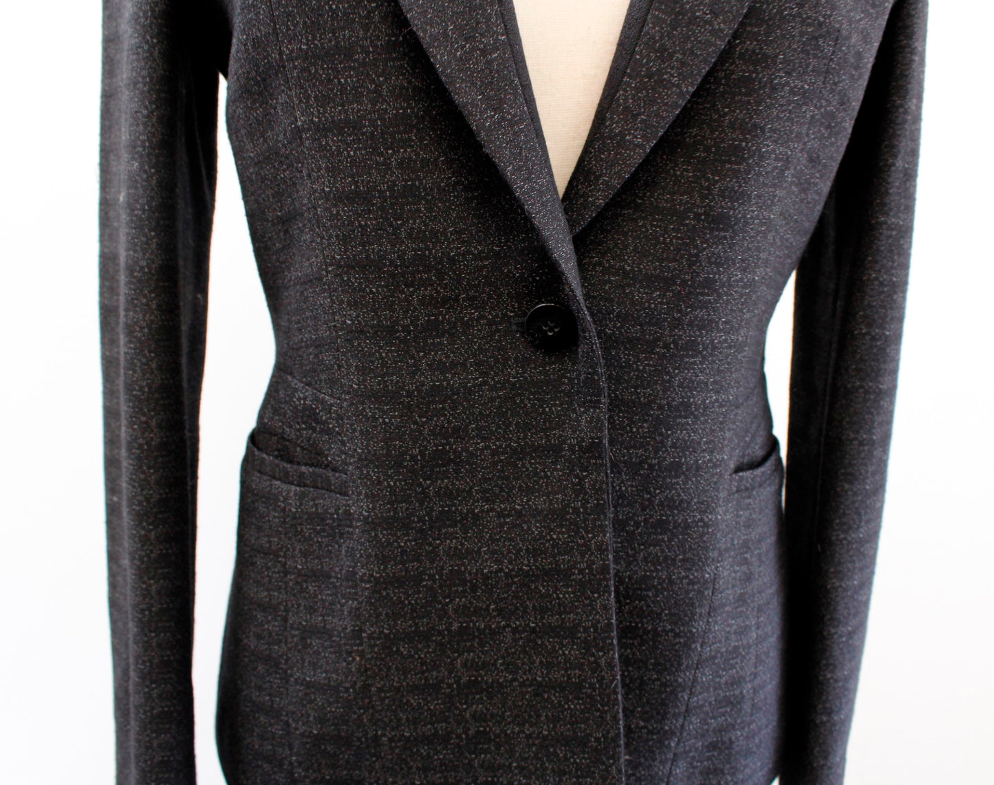 Hugo Boss Womens Jutani Black White Tweed Single Button Wool Blazer Jacket Sz 2