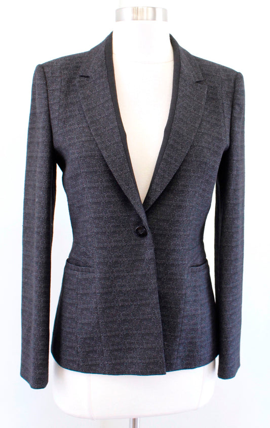 Hugo Boss Womens Jutani Black White Tweed Single Button Wool Blazer Jacket Sz 2