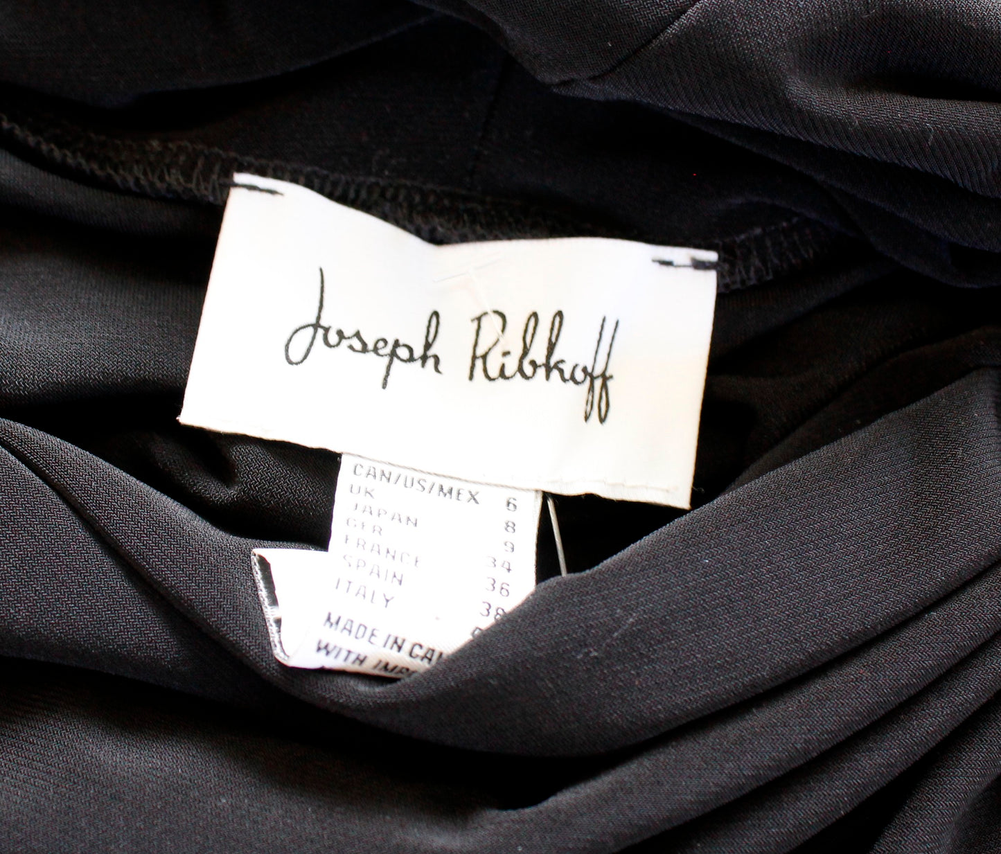 Joseph Ribkoff Black Drawstring Waist Mesh Sleeve Cowl Neck Shift Dress Size 6