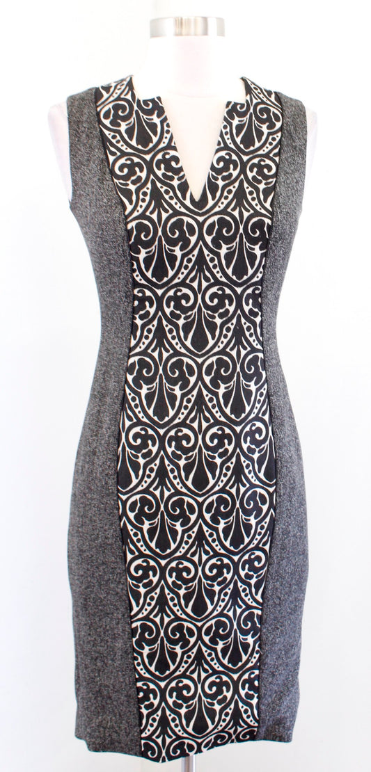 Rachel Roy Collection Geometric Tweed Contrast Panel Sheath Dress Size 0 Black