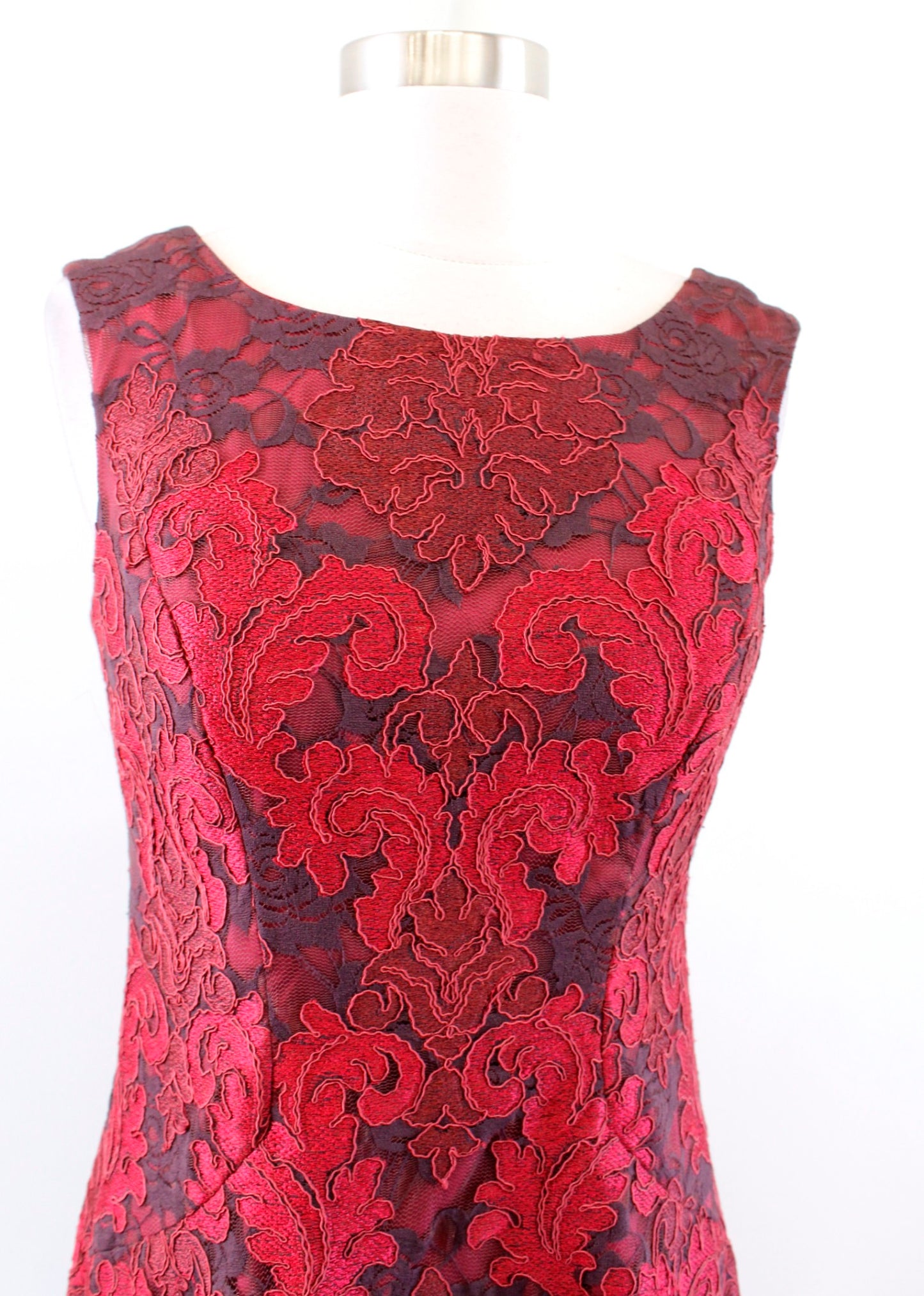 Aidan Mattox Red Maroon Multi Damask Lace A Line Cocktail Party Dress Size 6