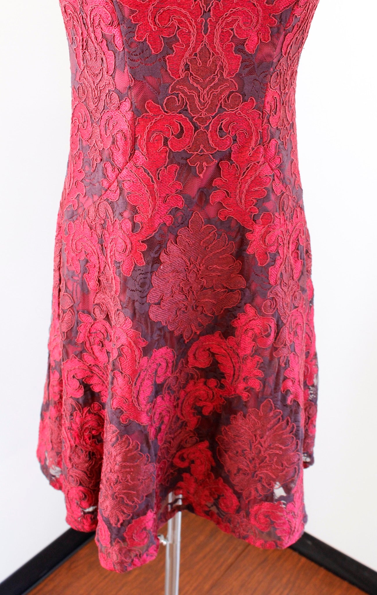 Aidan Mattox Red Maroon Multi Damask Lace A Line Cocktail Party Dress Size 6