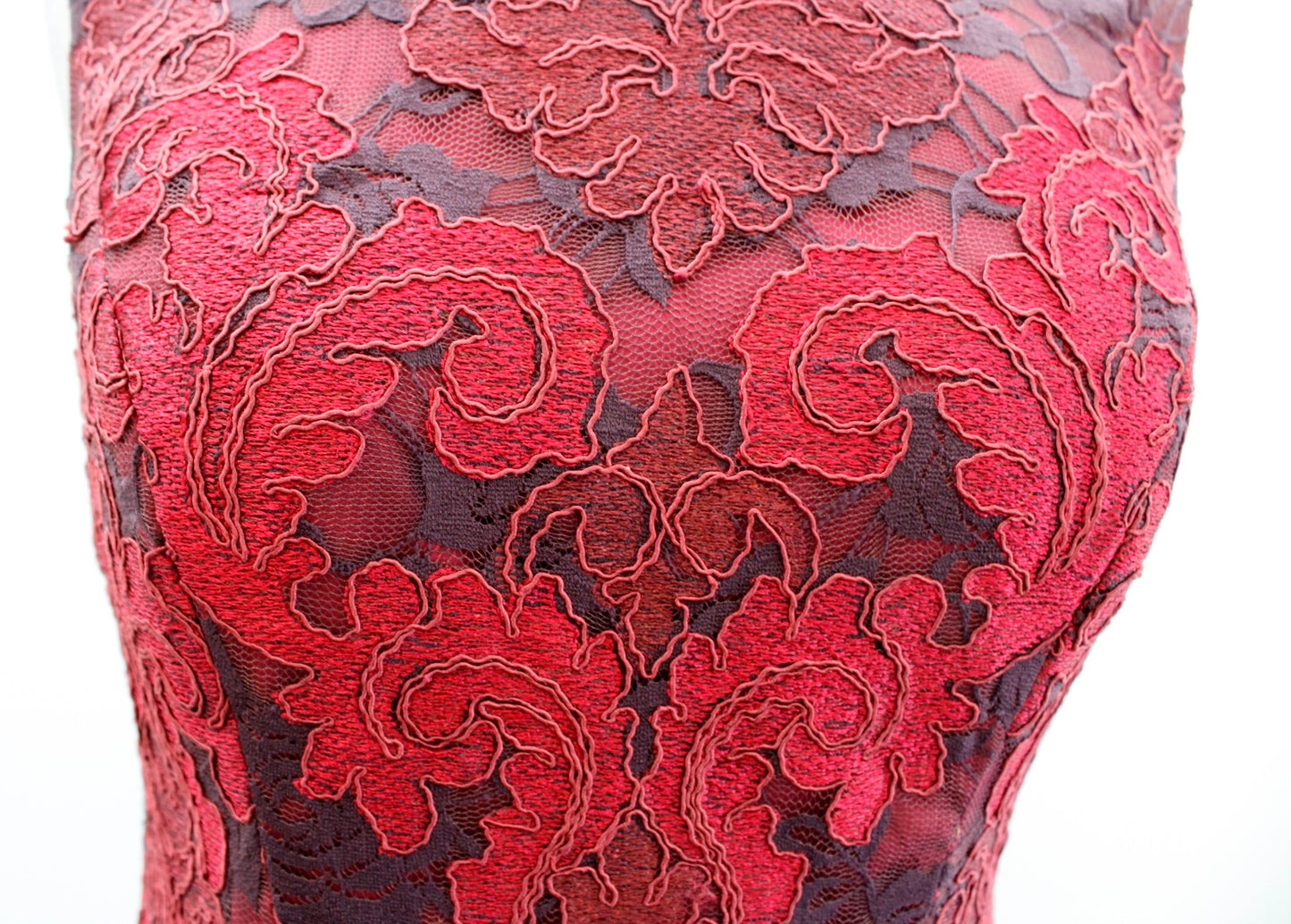 Aidan Mattox Red Maroon Multi Damask Lace A Line Cocktail Party Dress Size 6