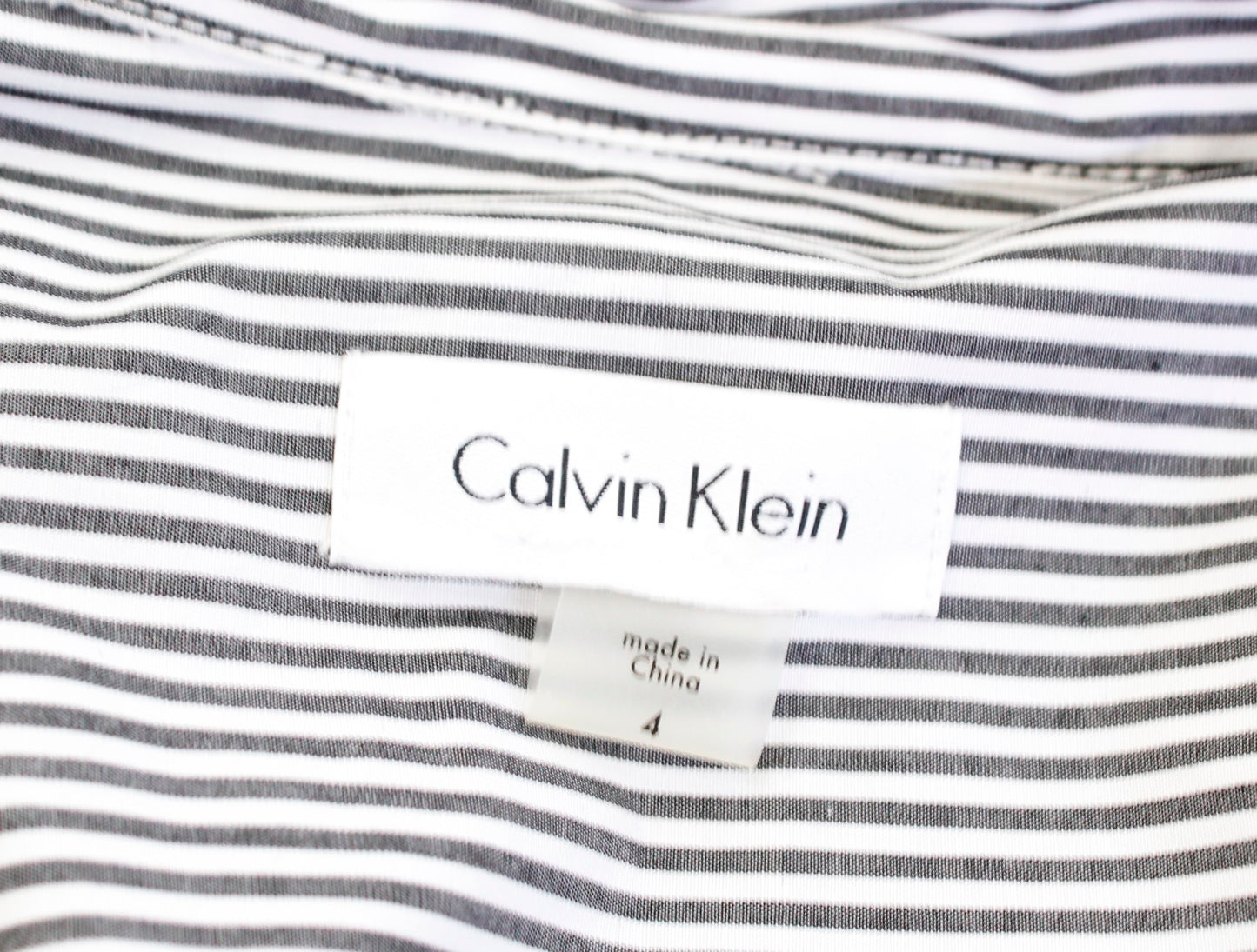 Calvin Klein Gray Striped Floral Embroidered Bell Sleeve Shirt Dress Tie Size 4