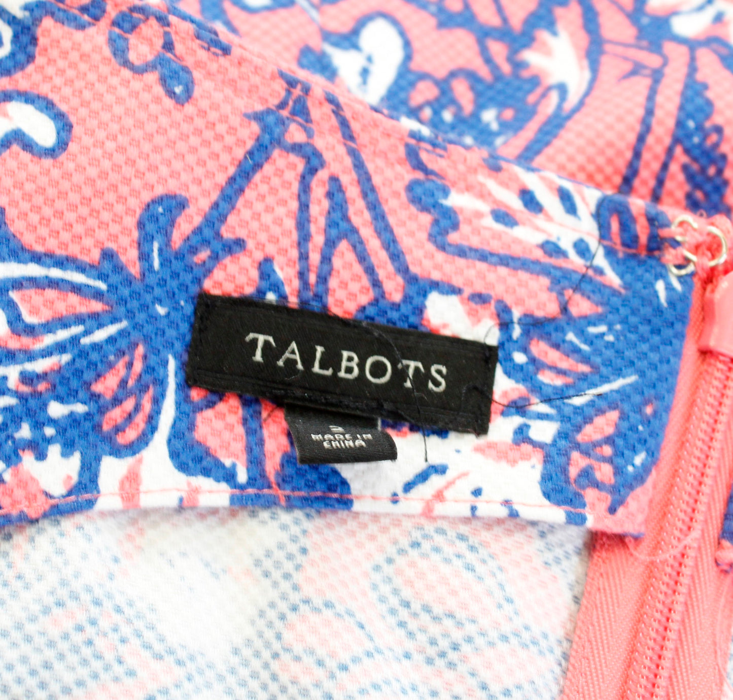 Talbots Coral Pink Blue Hibiscus Tropical Floral Print Shift Dress Size 2 Casual