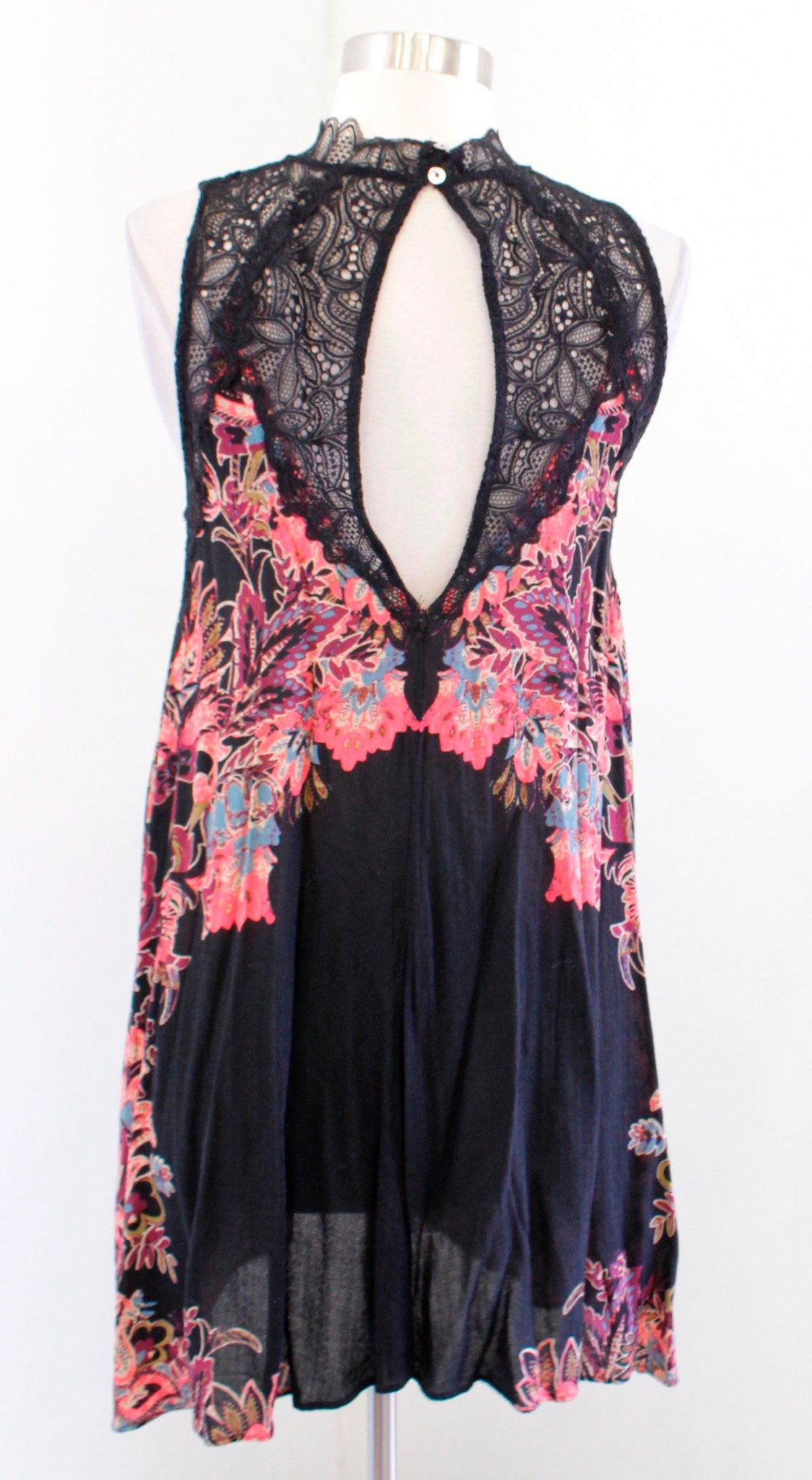 Free People Marsha Black Floral Lace Insert Mini Slip Dress Size XS Boho