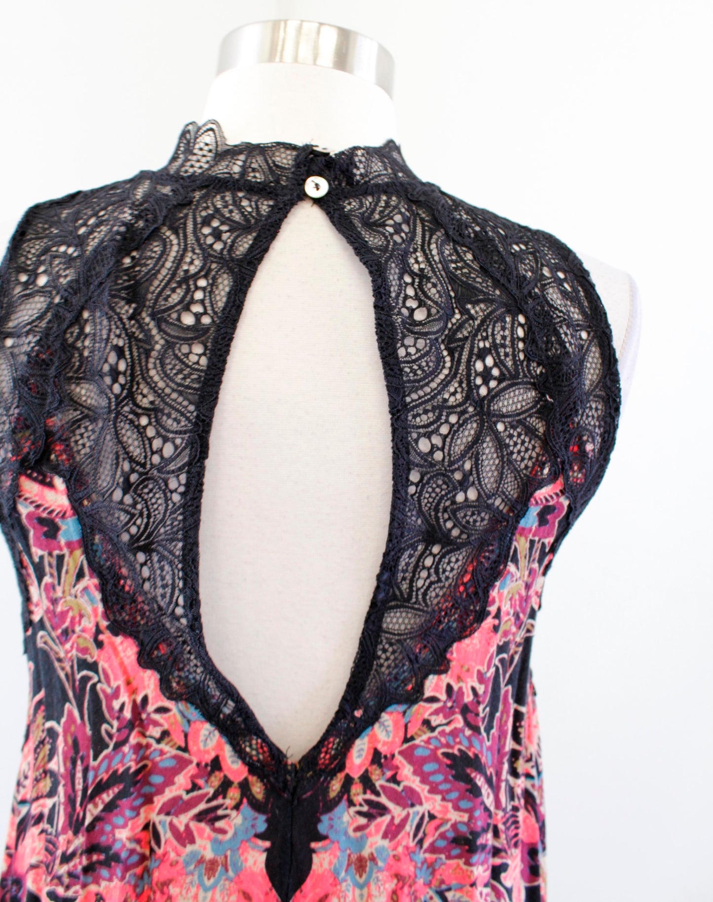 Free People Marsha Black Floral Lace Insert Mini Slip Dress Size XS Boho