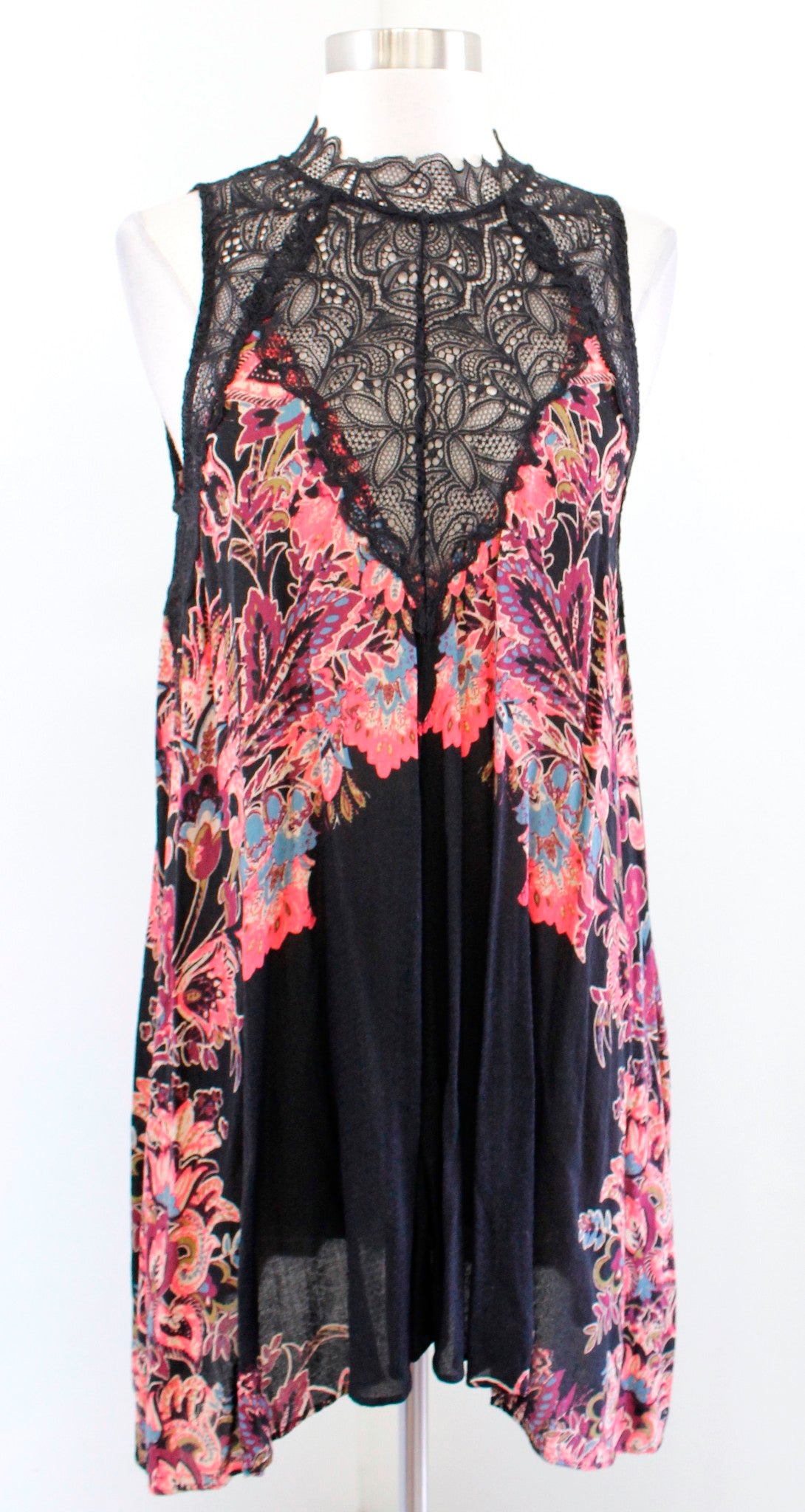 Free People Marsha Black Floral Lace Insert Mini Slip Dress Size XS Boho