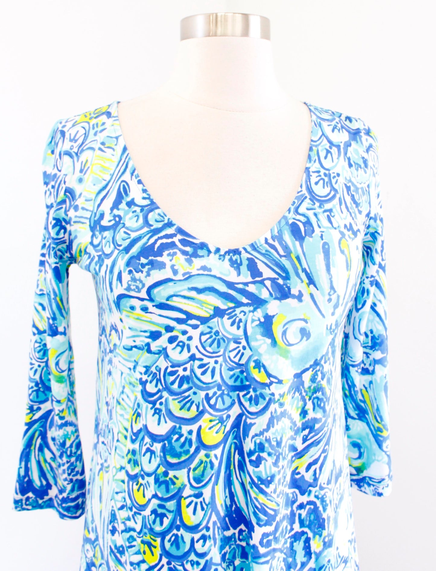 Lilly Pulitzer Erin Blue Crush After Party Printed Tee Mini Dress Size XXS 2XS