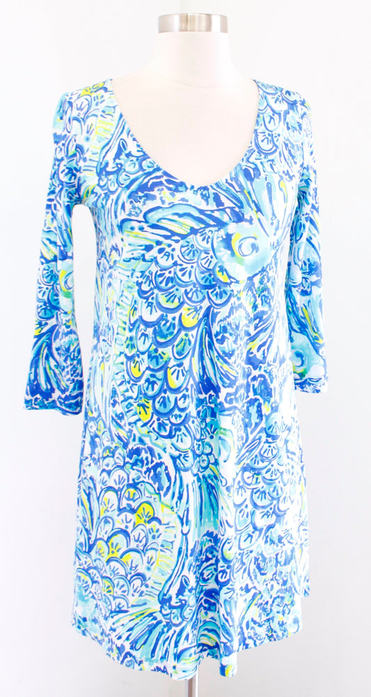 Lilly Pulitzer Erin Blue Crush After Party Printed Tee Mini Dress Size XXS 2XS