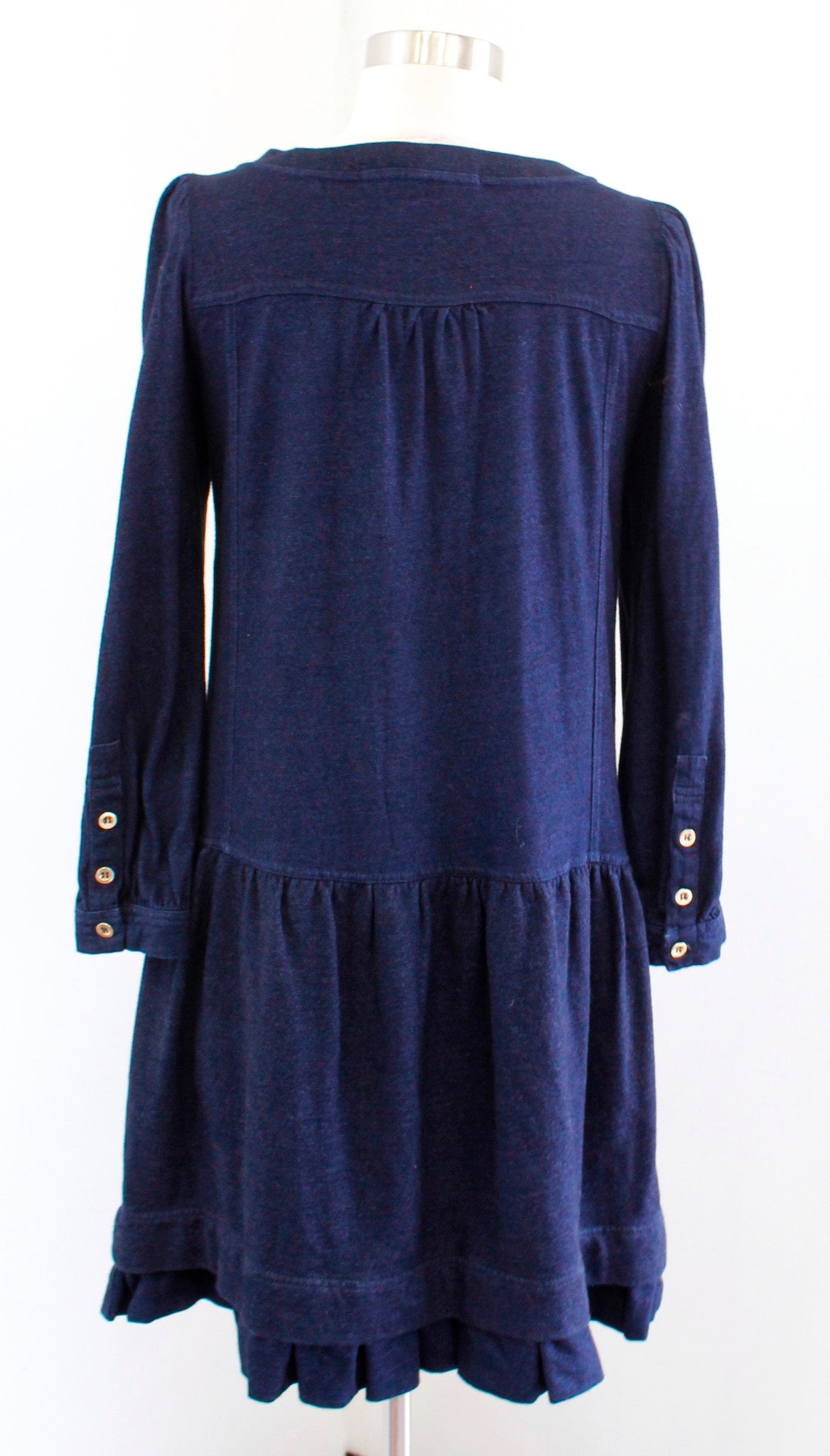 Marc by Marc Jacobs Denim Blue Color Knit Ruffle Trim Shift Dress Size S Zipper