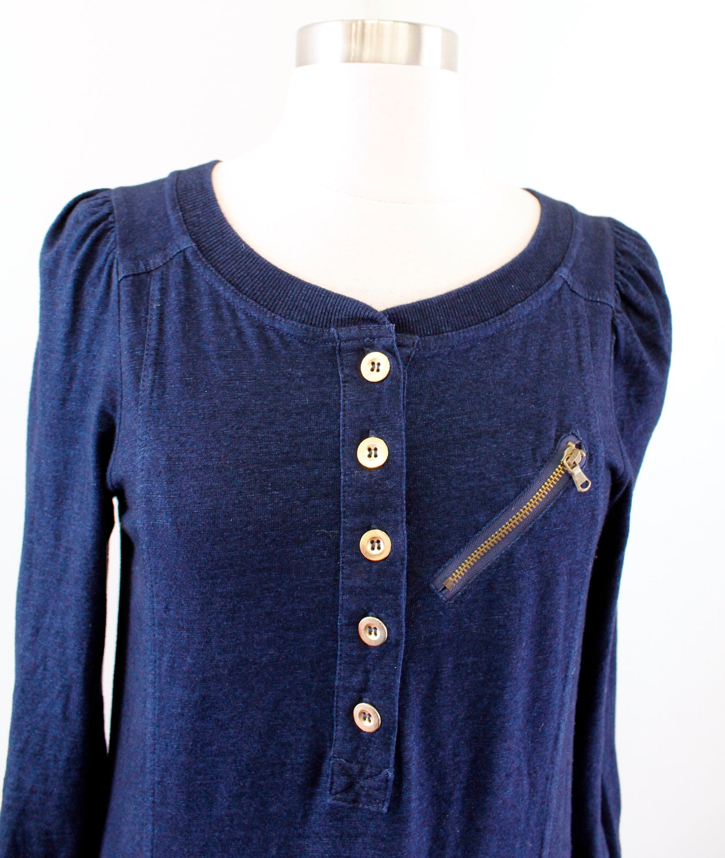 Marc by Marc Jacobs Denim Blue Color Knit Ruffle Trim Shift Dress Size S Zipper