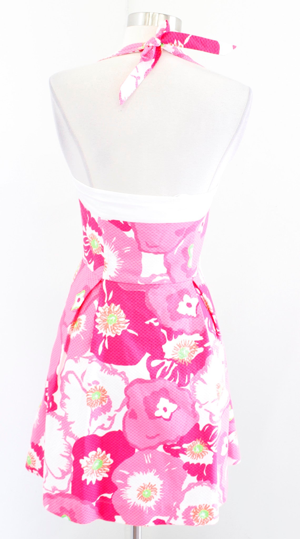 Lilly Pulitzer Marisa Hotty Pink Cherry Begonias Floral Halter Fit Flare Dress 0