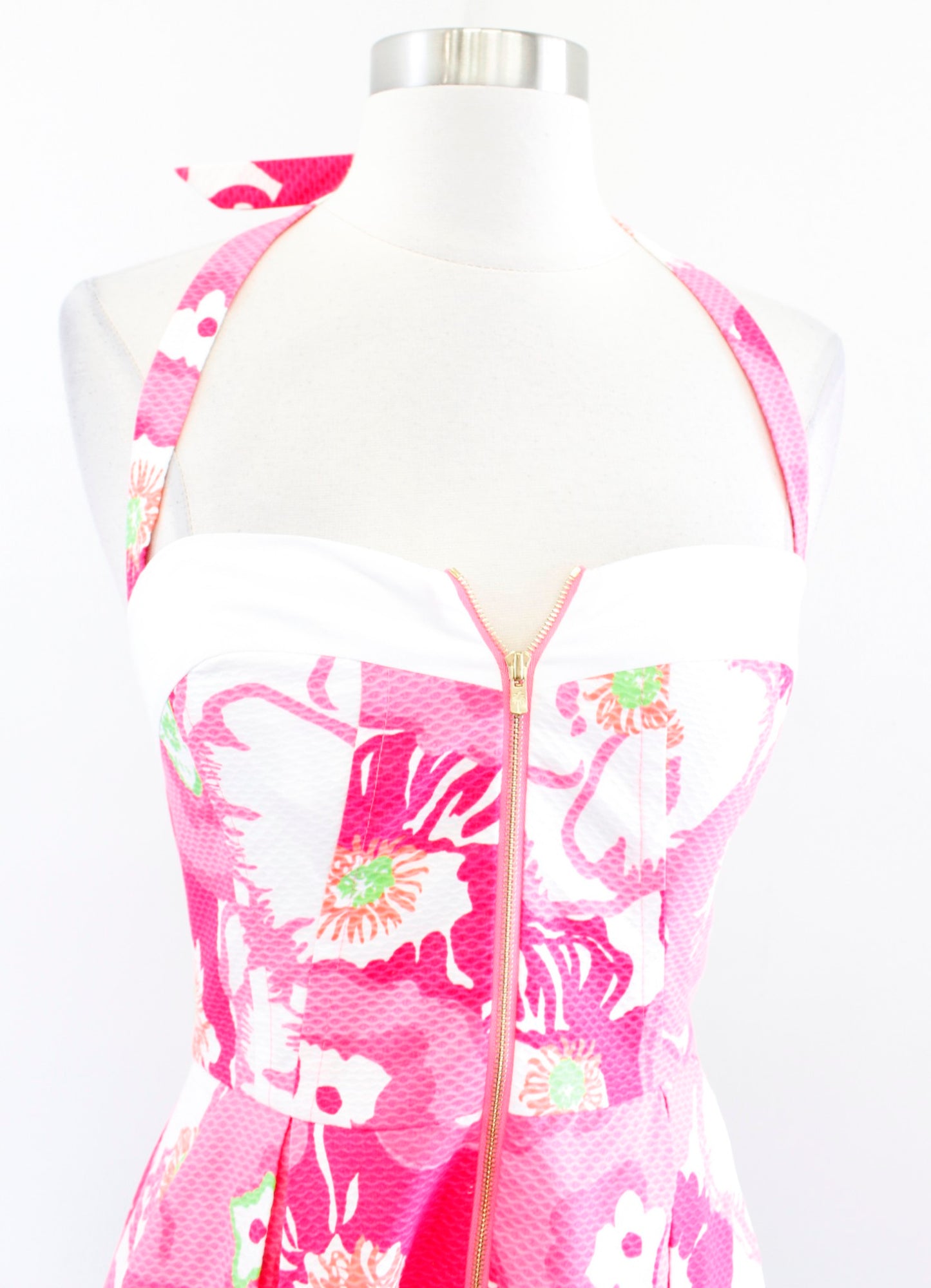 Lilly Pulitzer Marisa Hotty Pink Cherry Begonias Floral Halter Fit Flare Dress 0