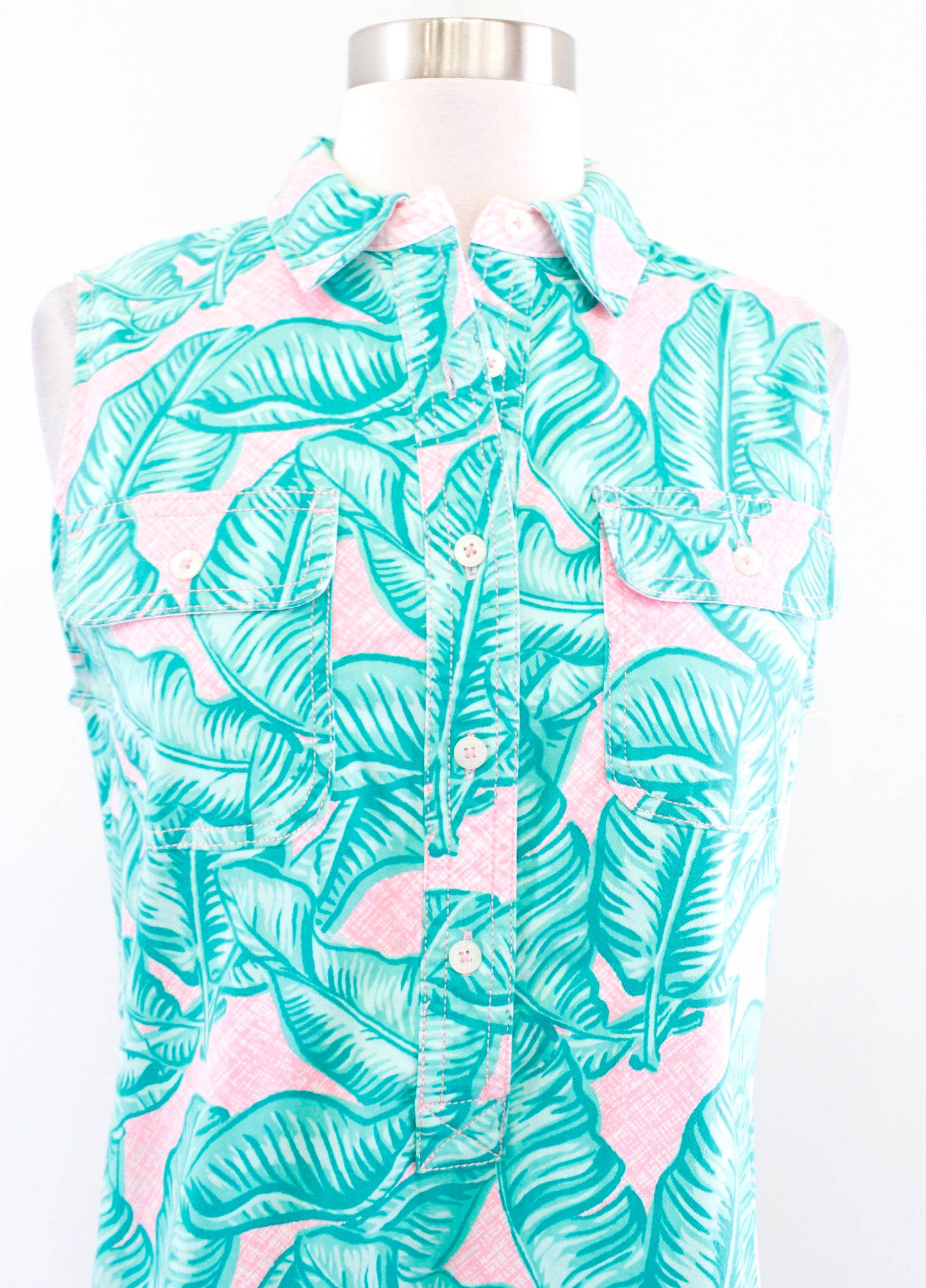 NWT Vineyard Vines Margo Banana Leaf Tropical Shirt Dress Size 2 Pink Green