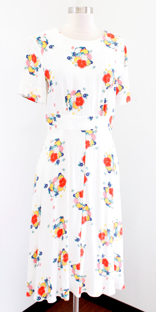 Boden Ruth Ivory Bouquet Floral Print Midi Dress Size US 6R 6 Short Sleeve