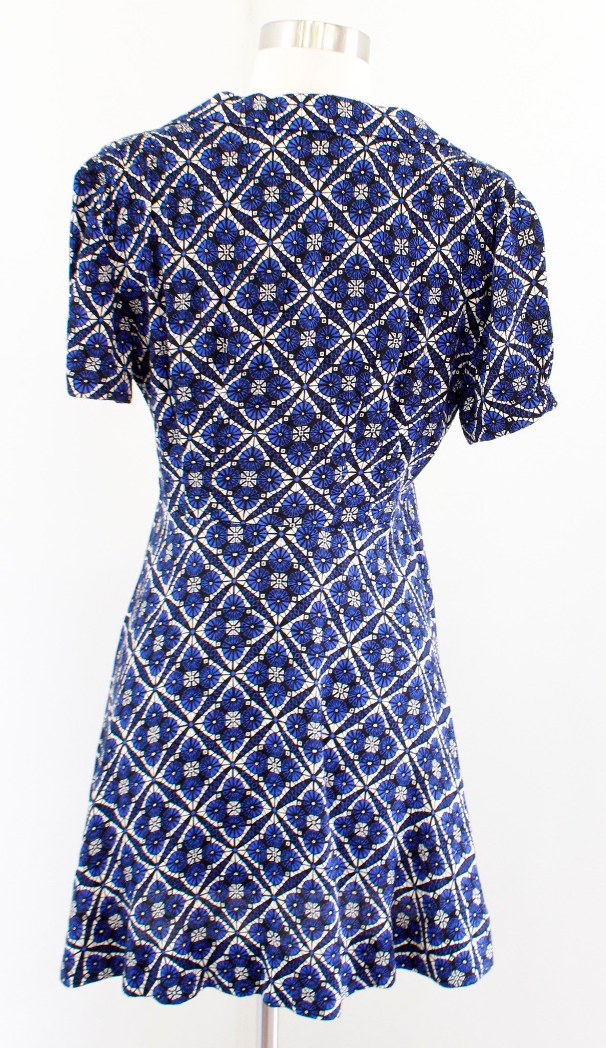 Free People Melody Blue Black Mosaic Geometric Mini Dress Size 2 V Neck