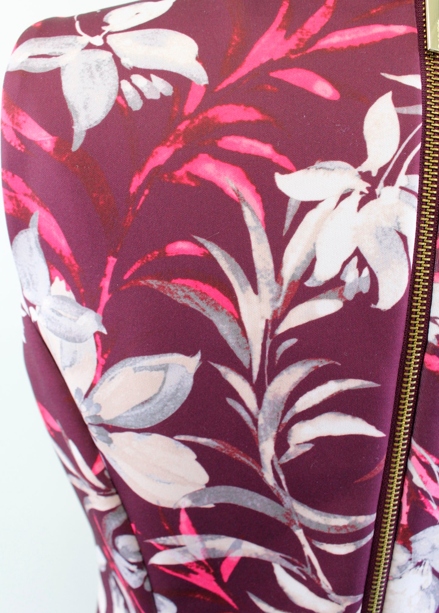 Calvin Klein Burgundy Plum Floral Print Scuba Sheath Dress Size 8 Career Office