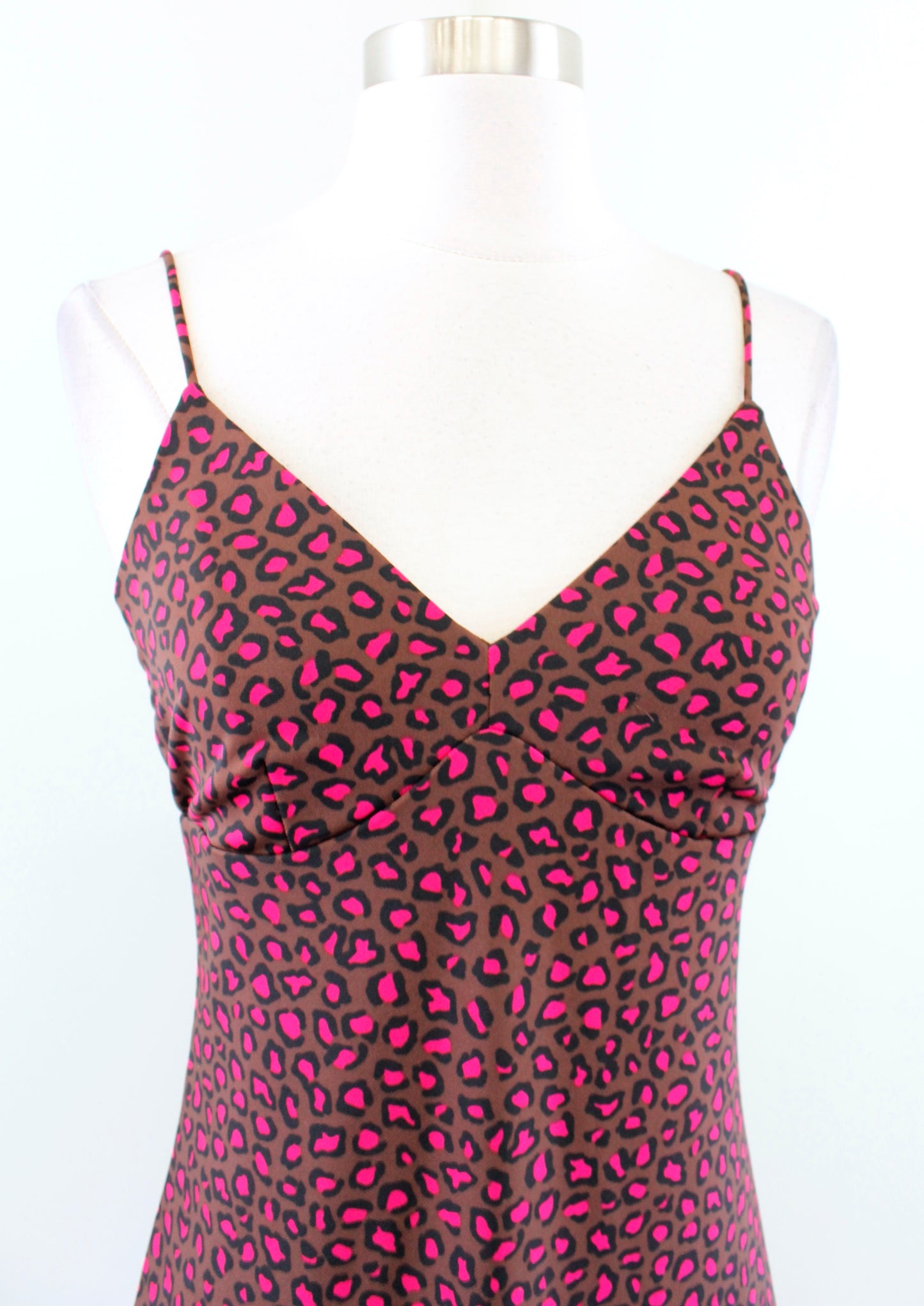 Banana Republic Brown Black Pink Leopard Print Tie Back Slip Dress Size XS