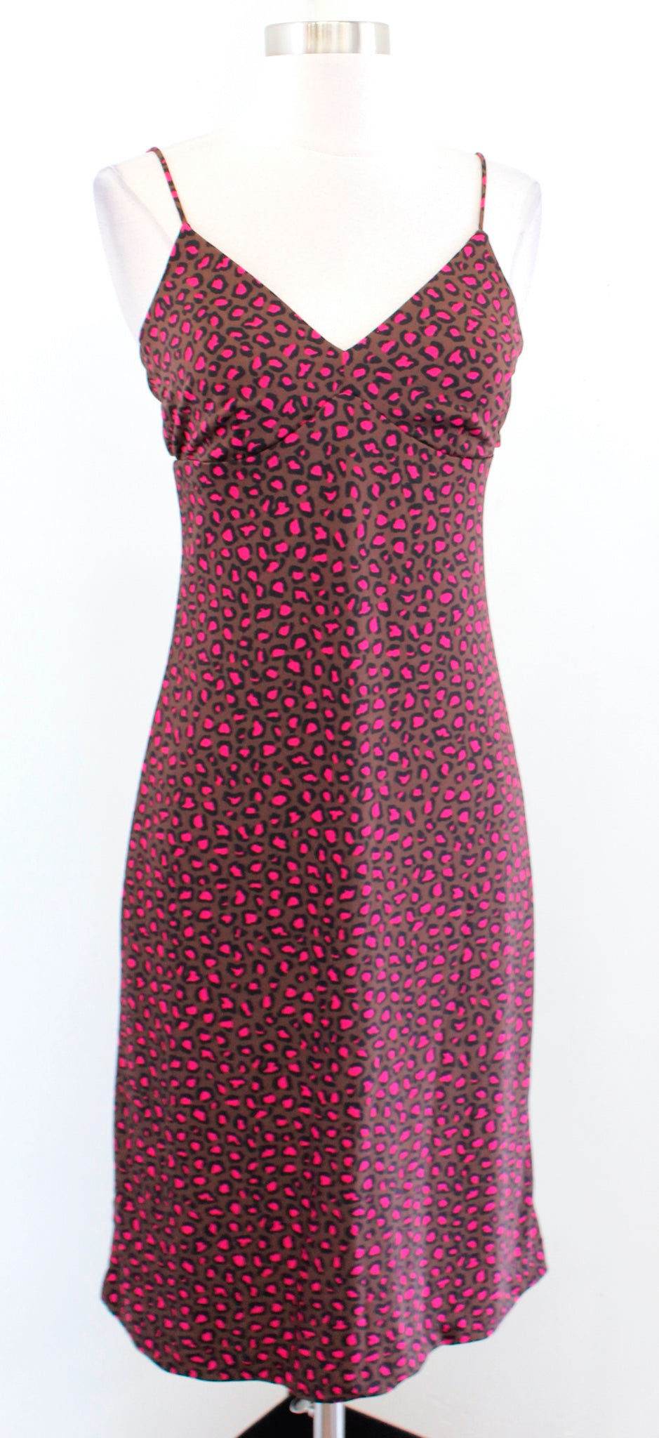 Banana Republic Brown Black Pink Leopard Print Tie Back Slip Dress Size XS