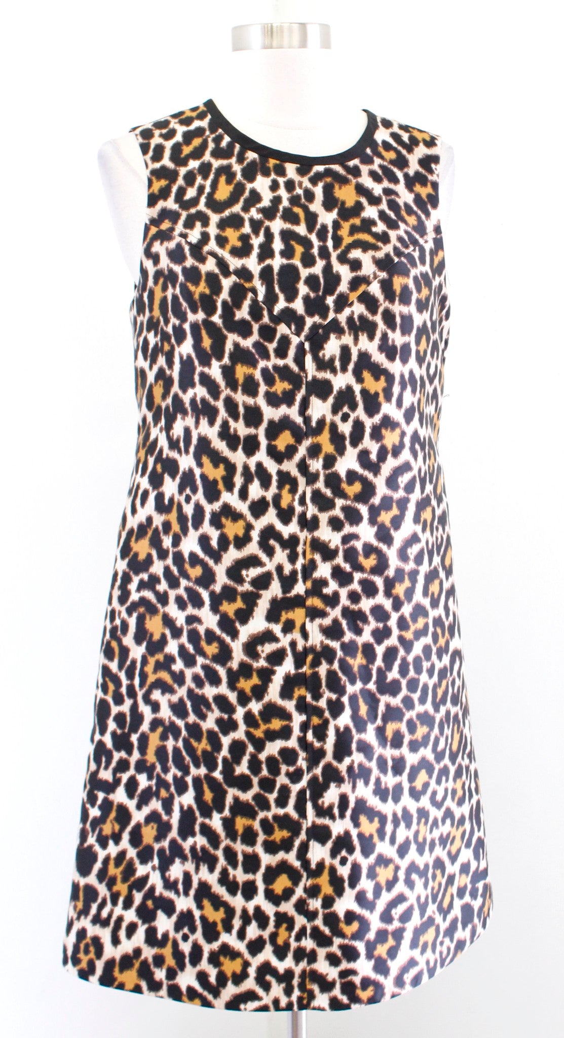 J Crew Leopard Print A Line Shift Dress Size 4 Sleeveless Black Multi Color