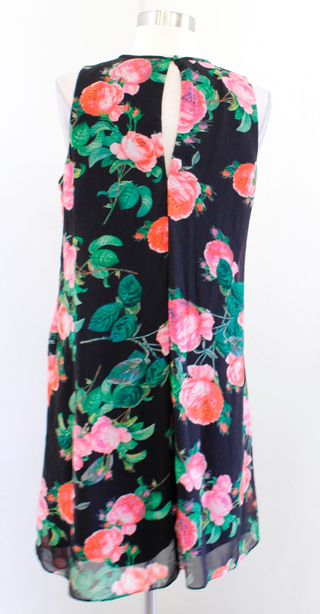 Calvin Klein Black Multi Color Floral Print Sleeveless Shift Swing Dress Size 8